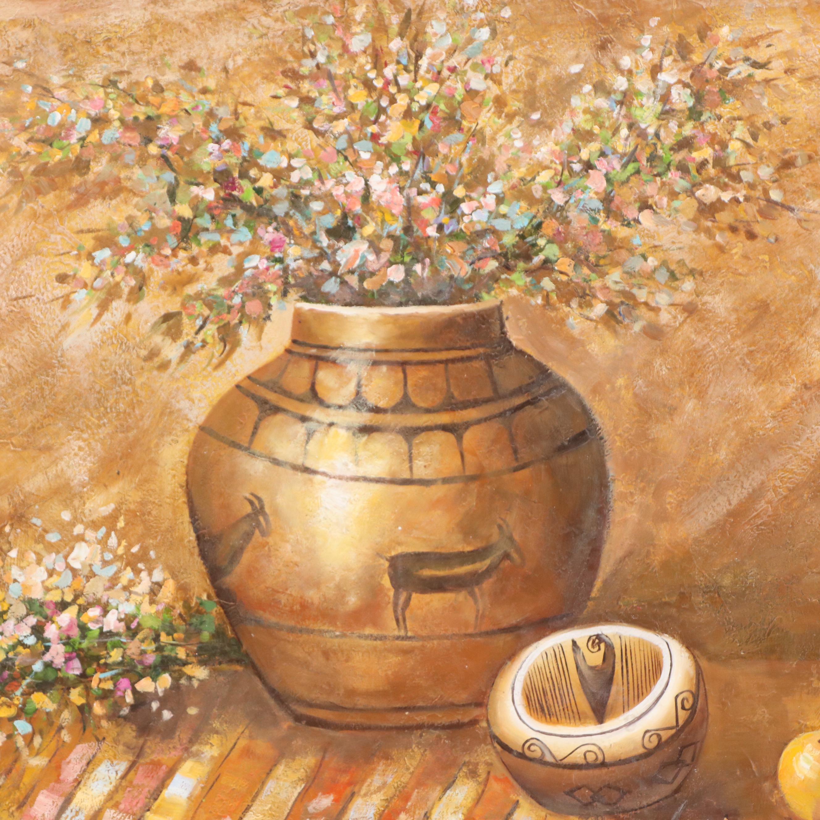 S. Weston Acrylic Painting of Still Life With Indigenous Pottery