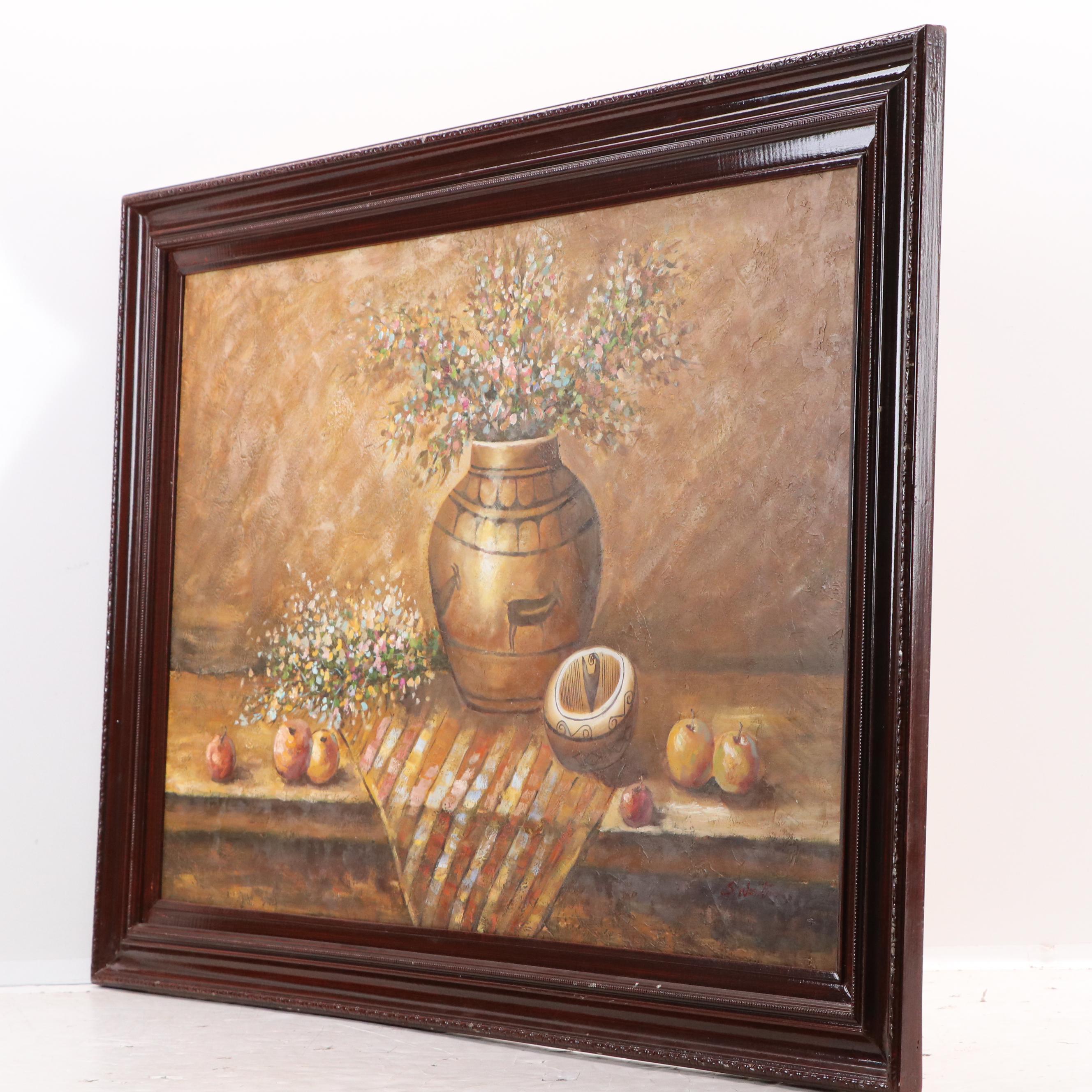 S. Weston Acrylic Painting of Still Life With Indigenous Pottery