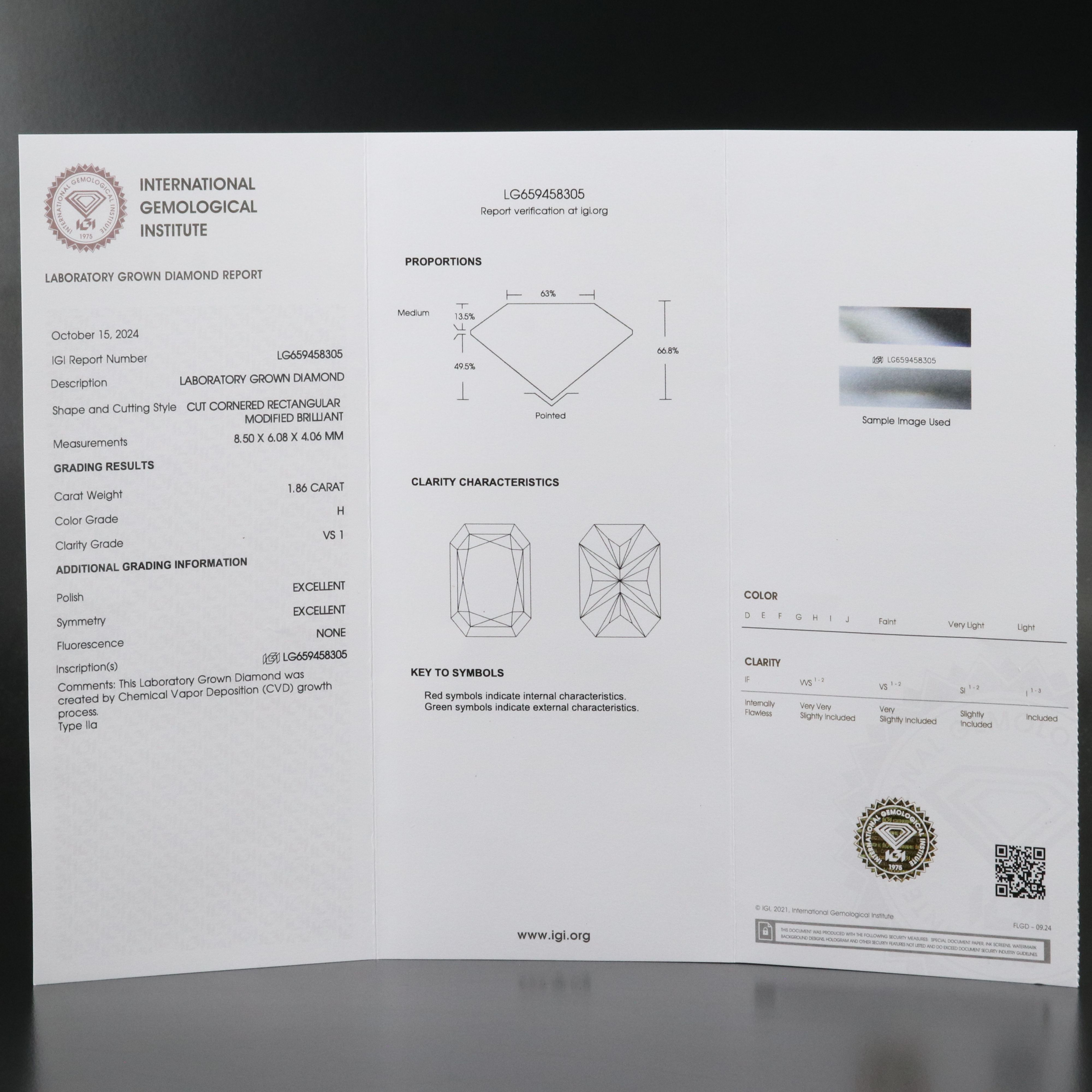 Loose 1.86 CT Lab Grown Diamond with IGI Report