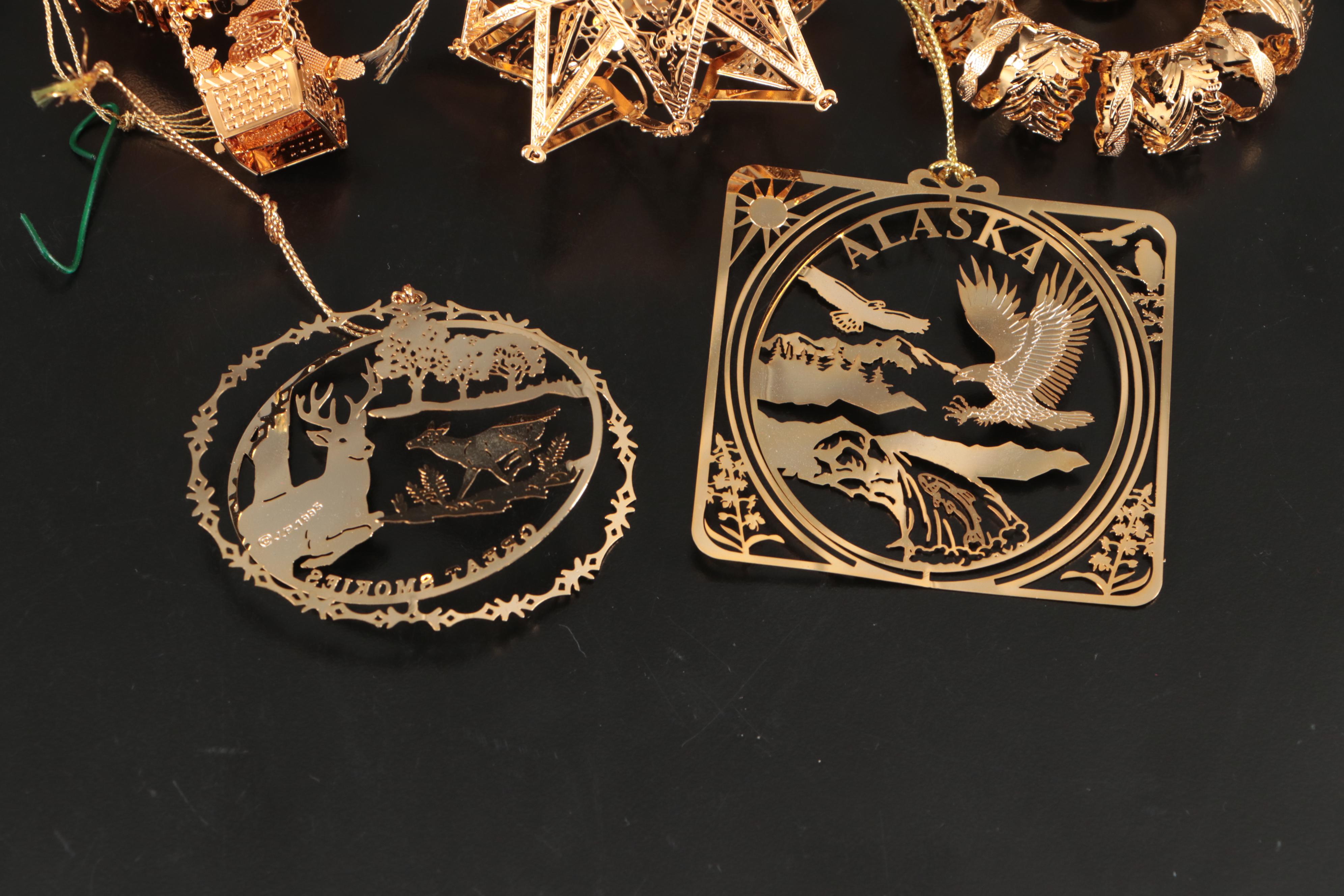 The Danbury Mint Millennium 2000 Gold Christmas Ornaments