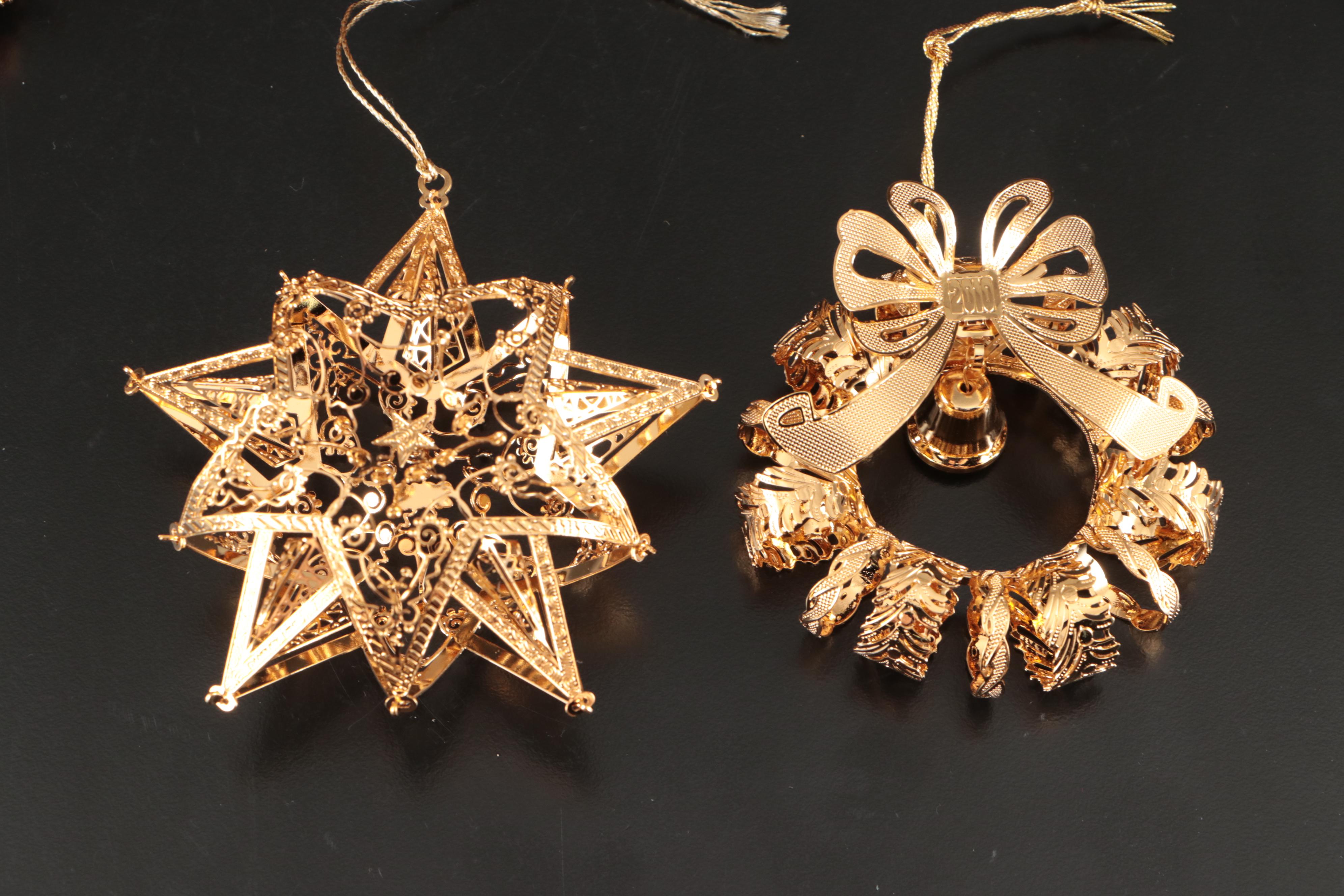 The Danbury Mint Millennium 2000 Gold Christmas Ornaments