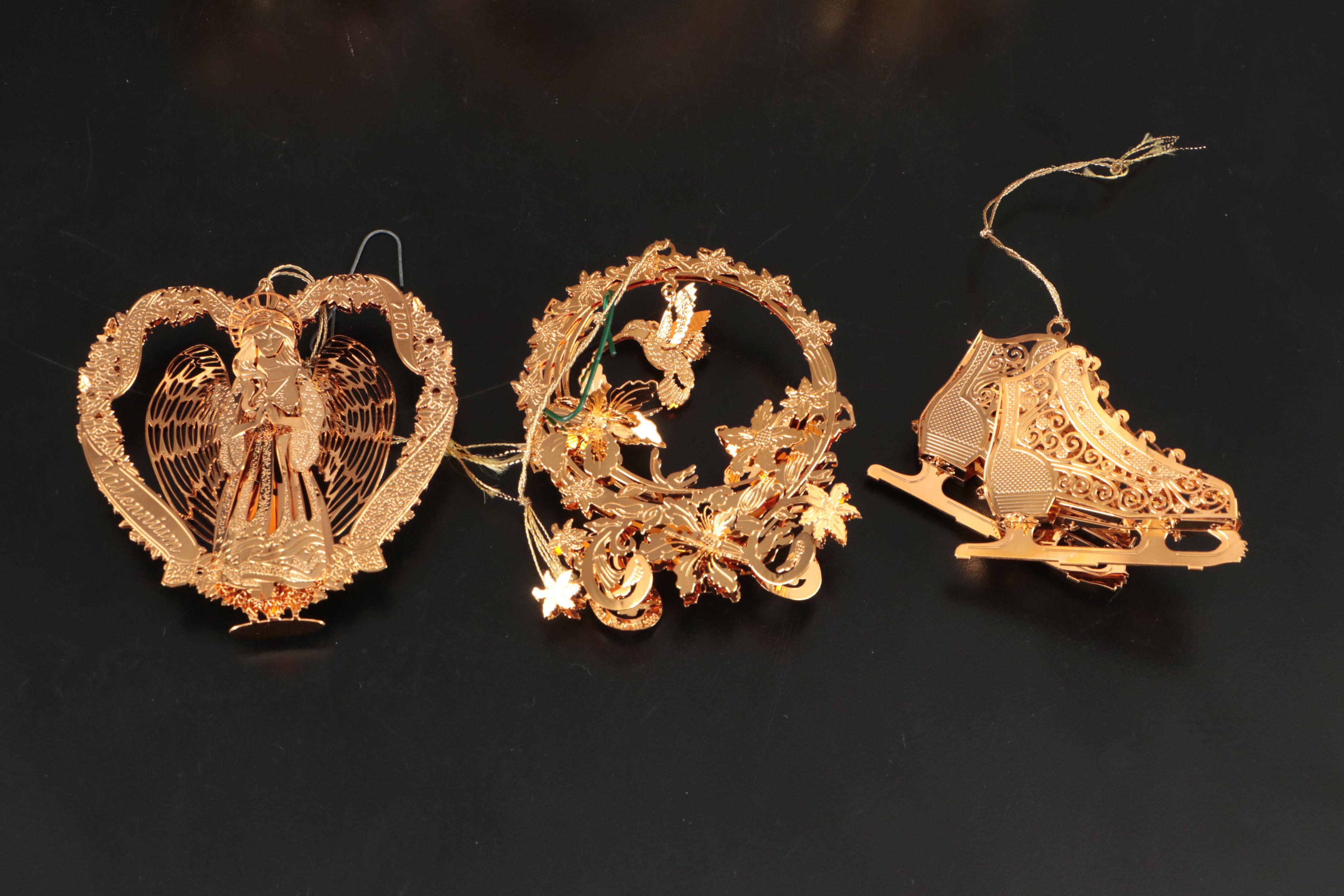 The Danbury Mint Millennium 2000 Gold Christmas Ornaments