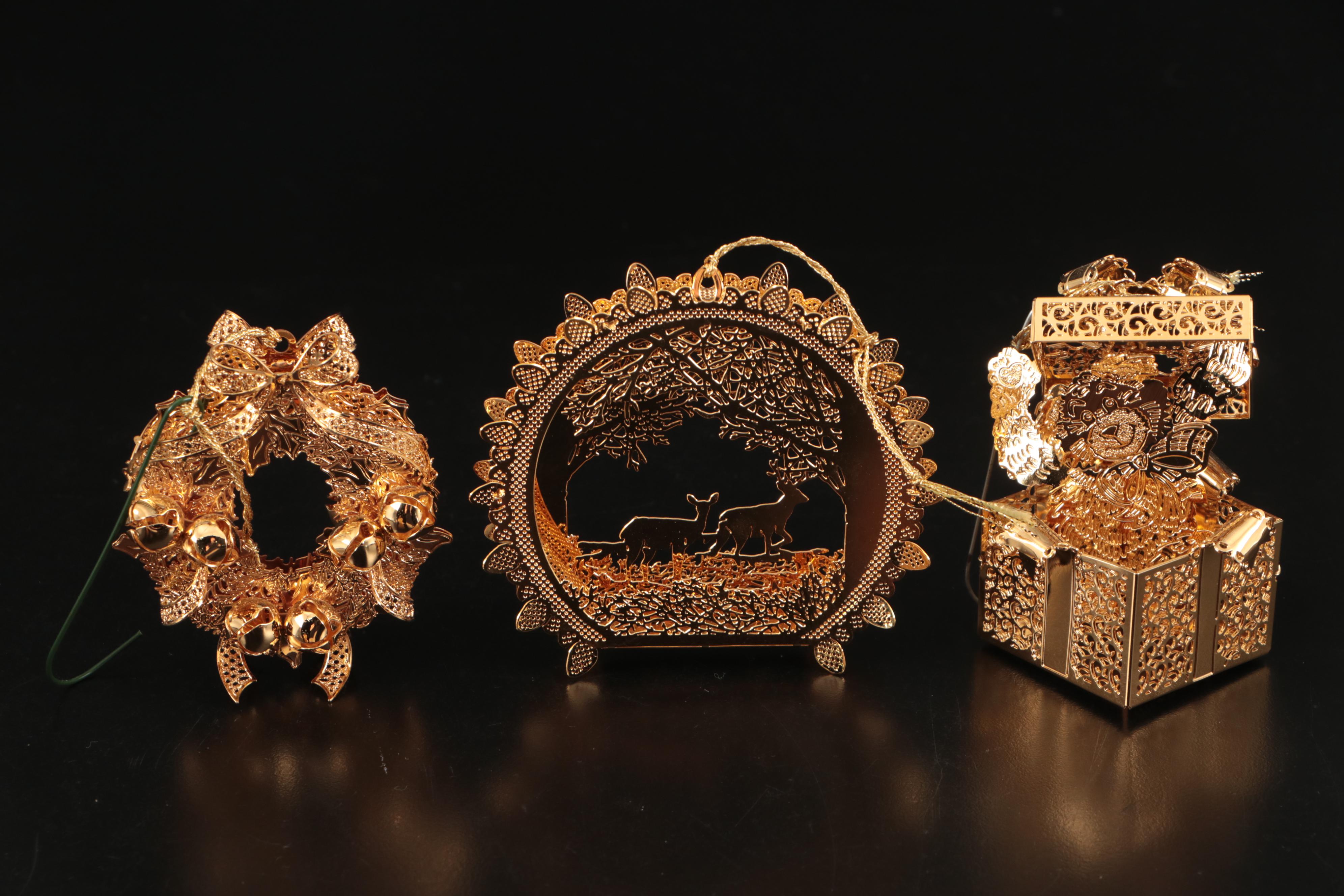 The Danbury Mint Millennium 2000 Gold Christmas Ornaments