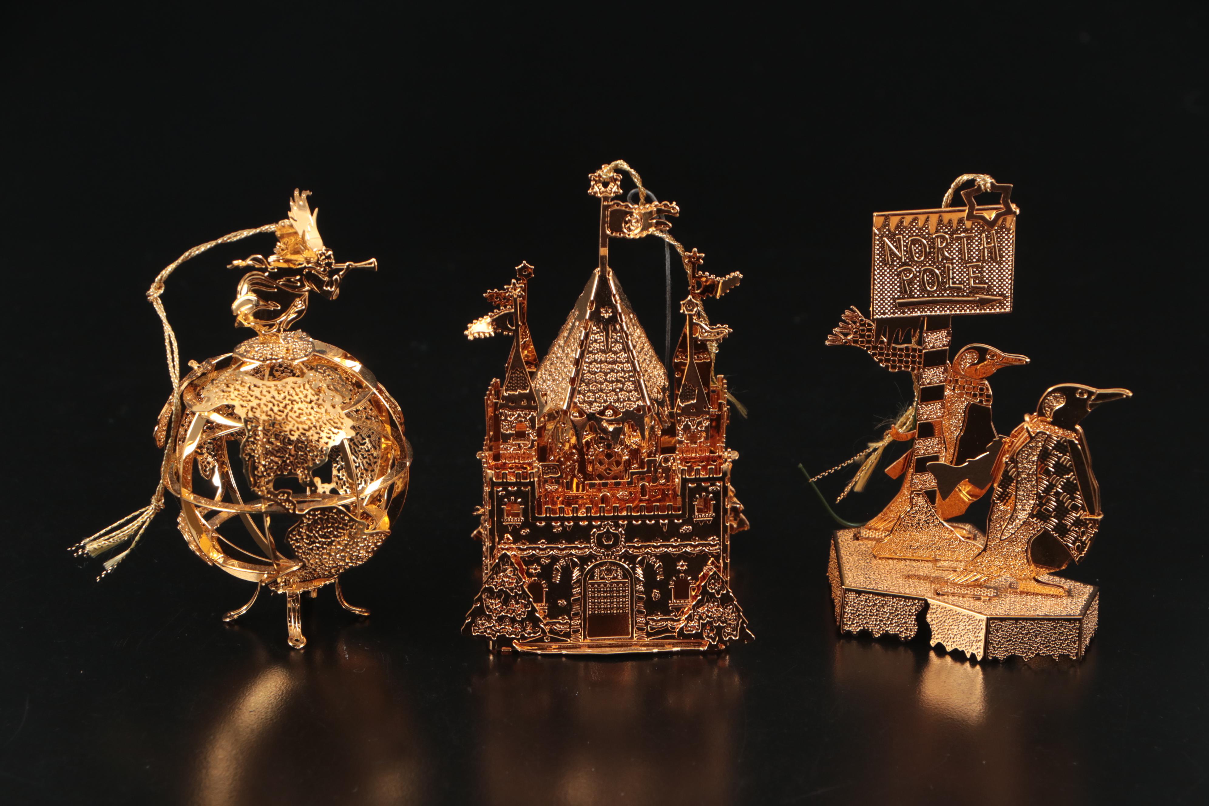 The Danbury Mint Millennium 2000 Gold Christmas Ornaments