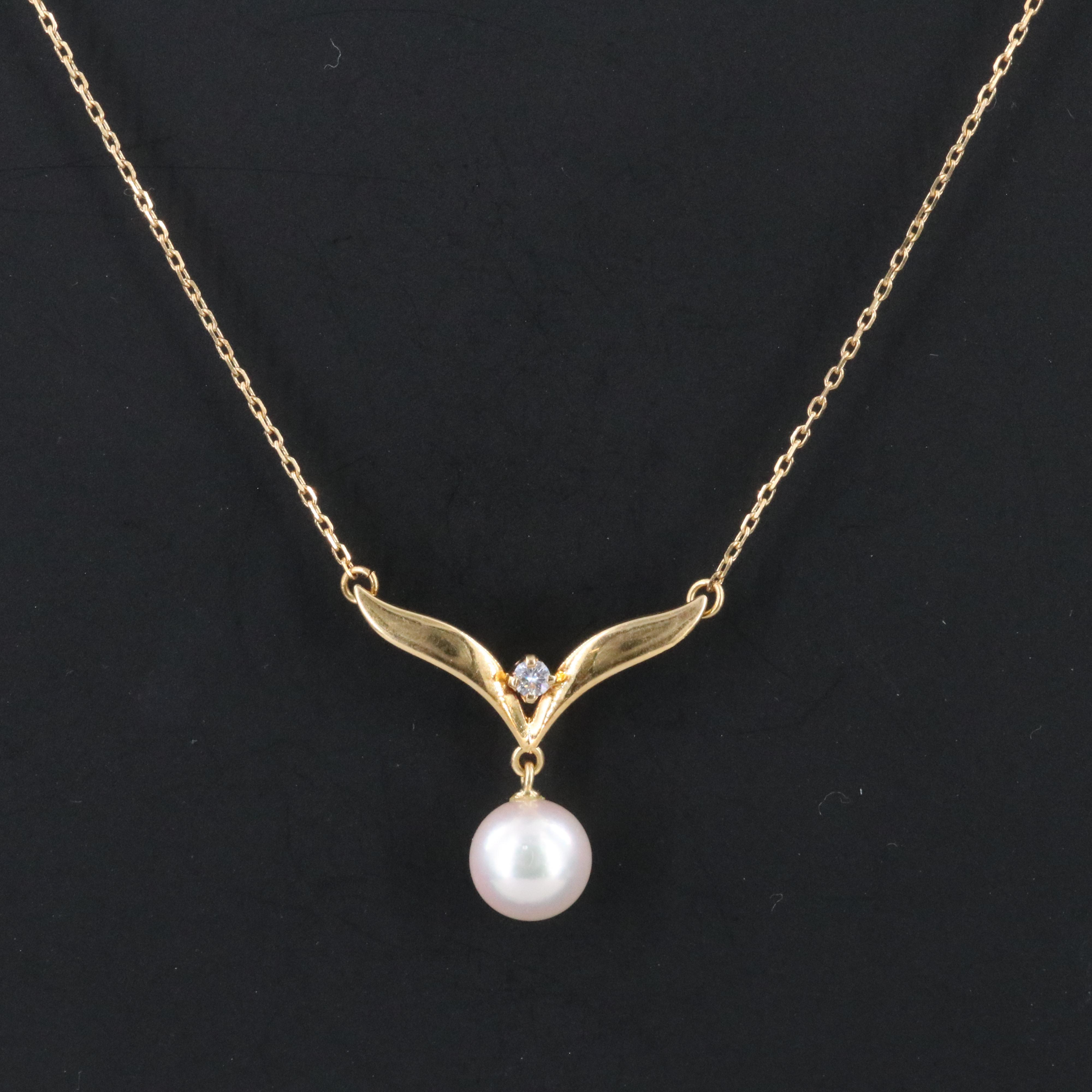 Mikimoto 18K Pearl Drop Chevron Necklace