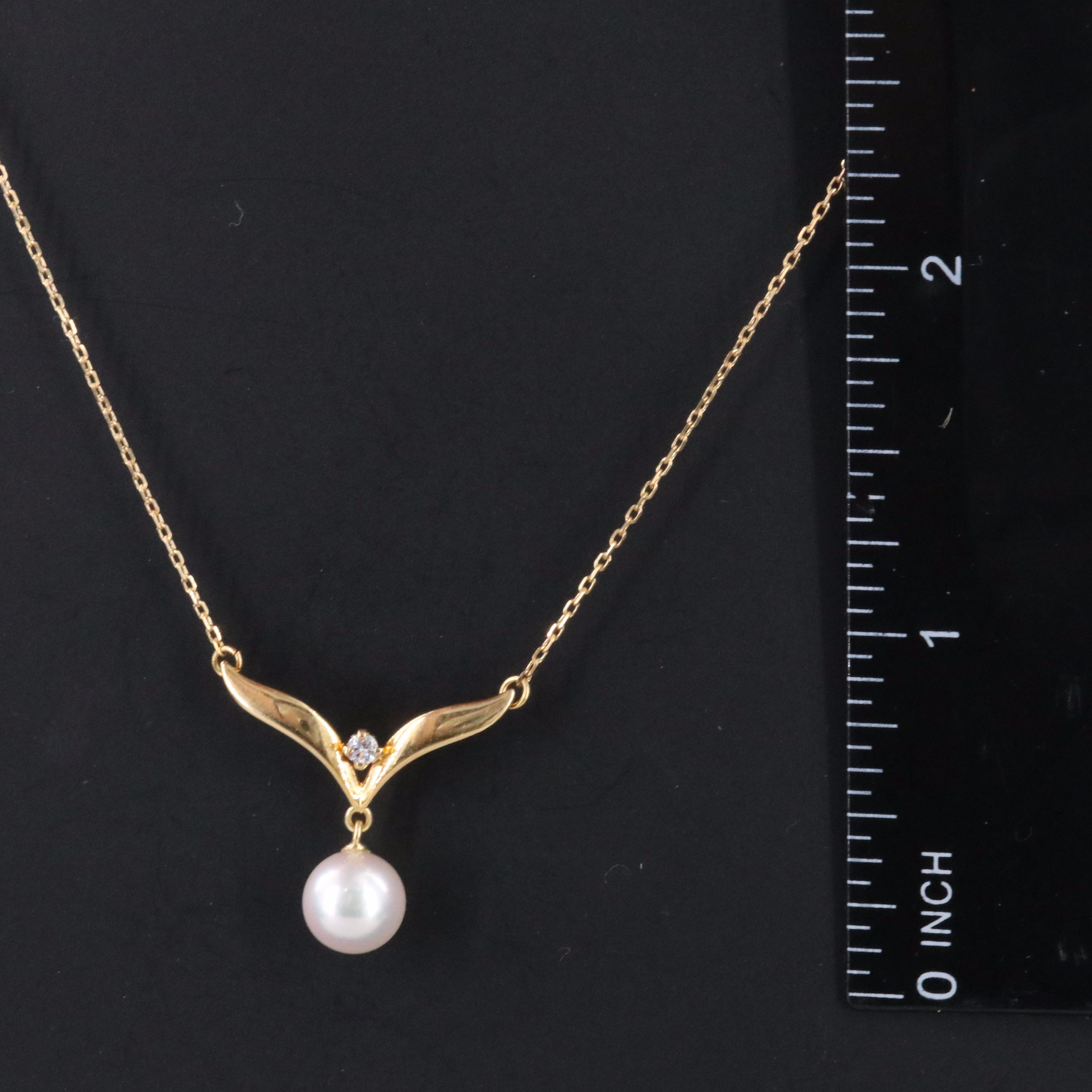Mikimoto 18K Pearl Drop Chevron Necklace
