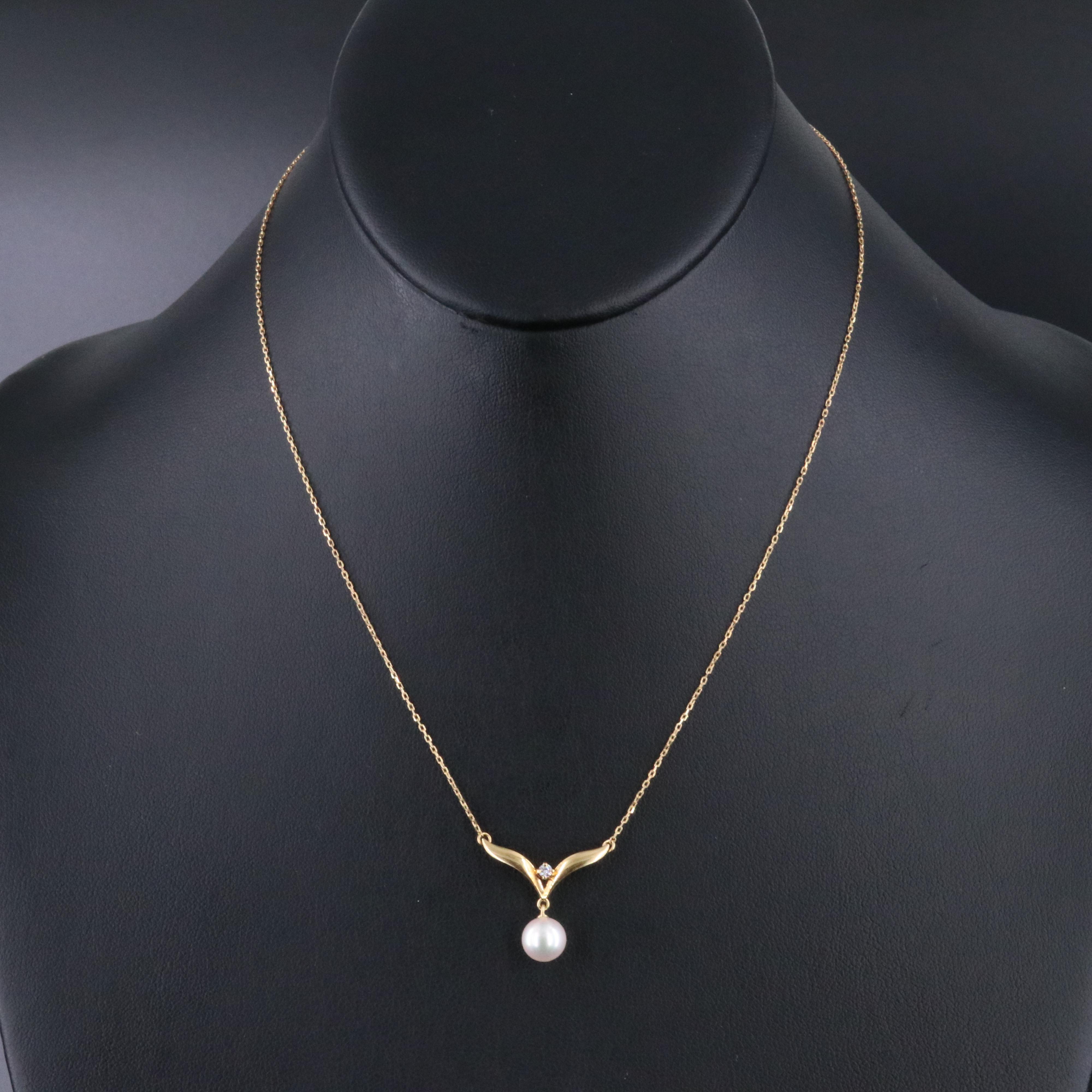 Mikimoto 18K Pearl Drop Chevron Necklace