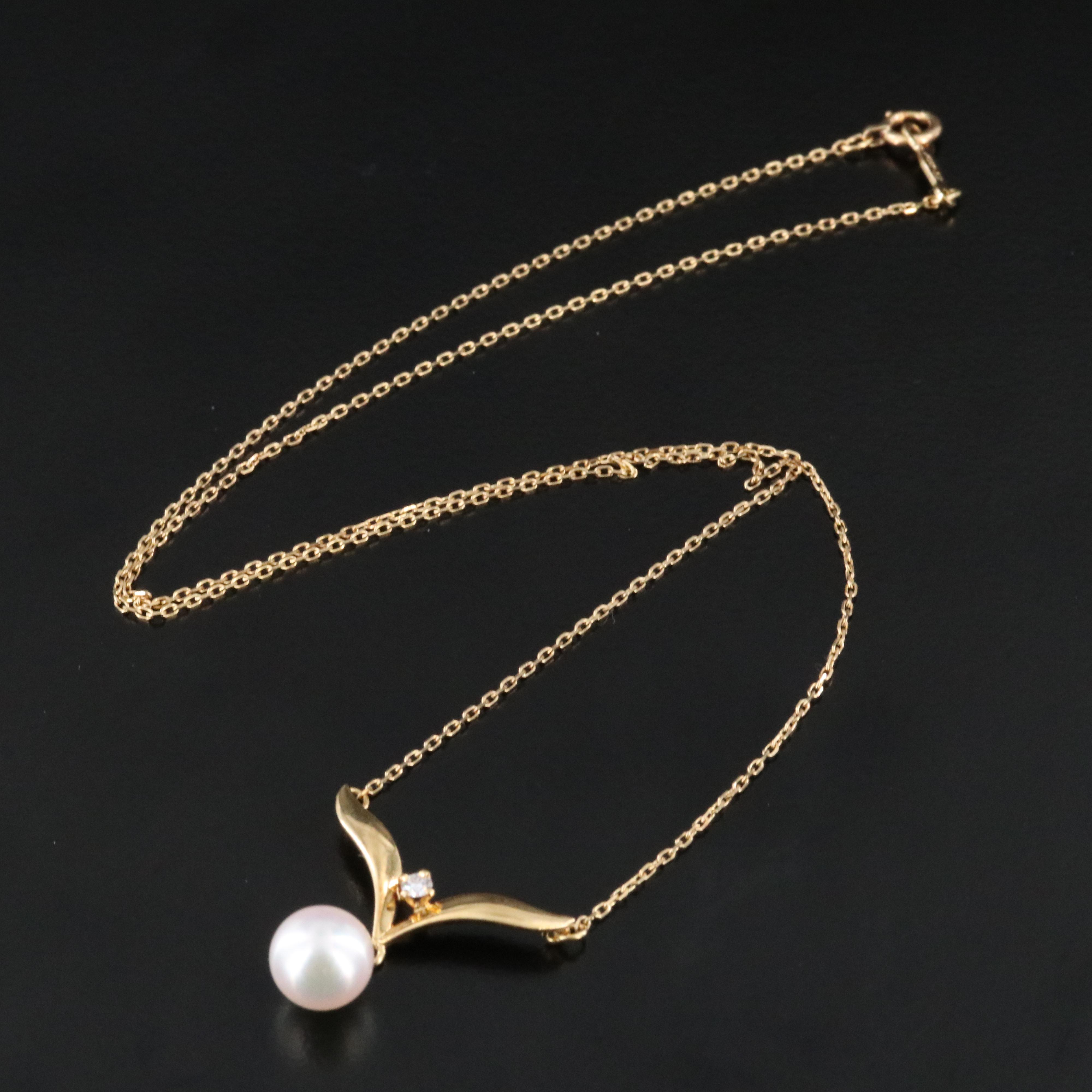 Mikimoto 18K Pearl Drop Chevron Necklace