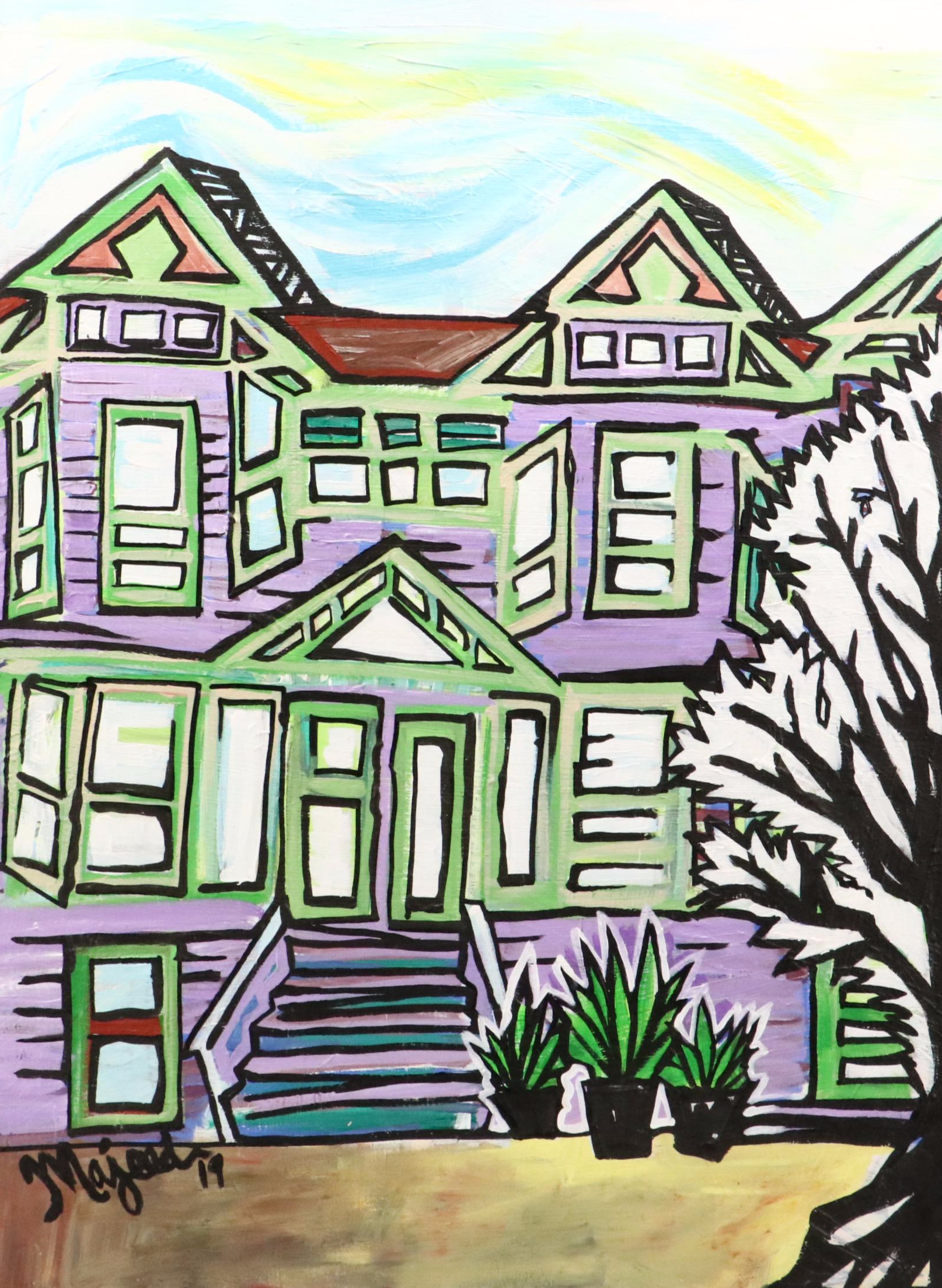 Majeed Stylized Acrylic Painting of Purple House, 2019