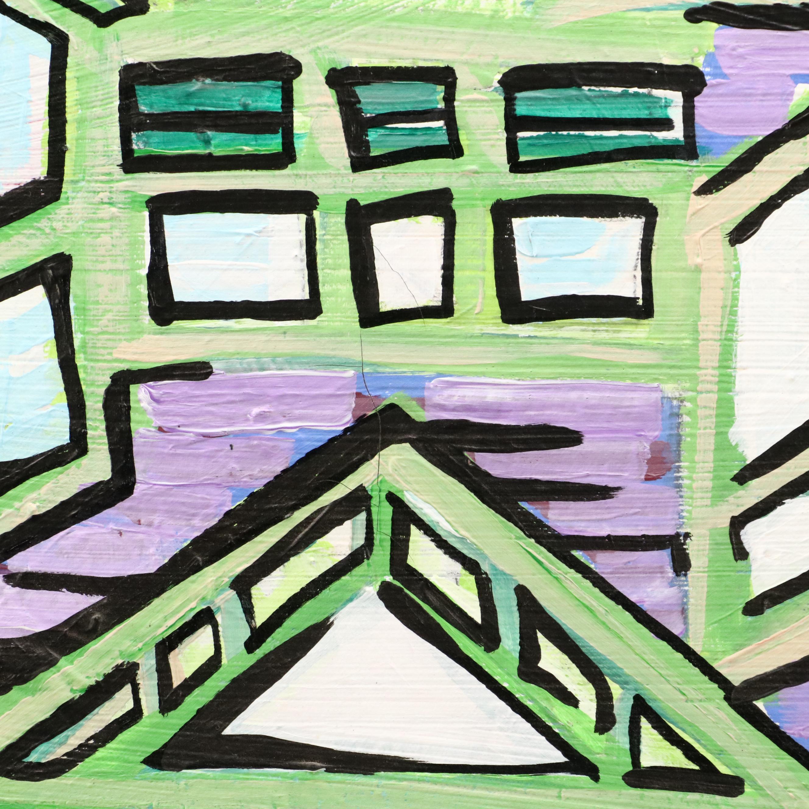 Majeed Stylized Acrylic Painting of Purple House, 2019