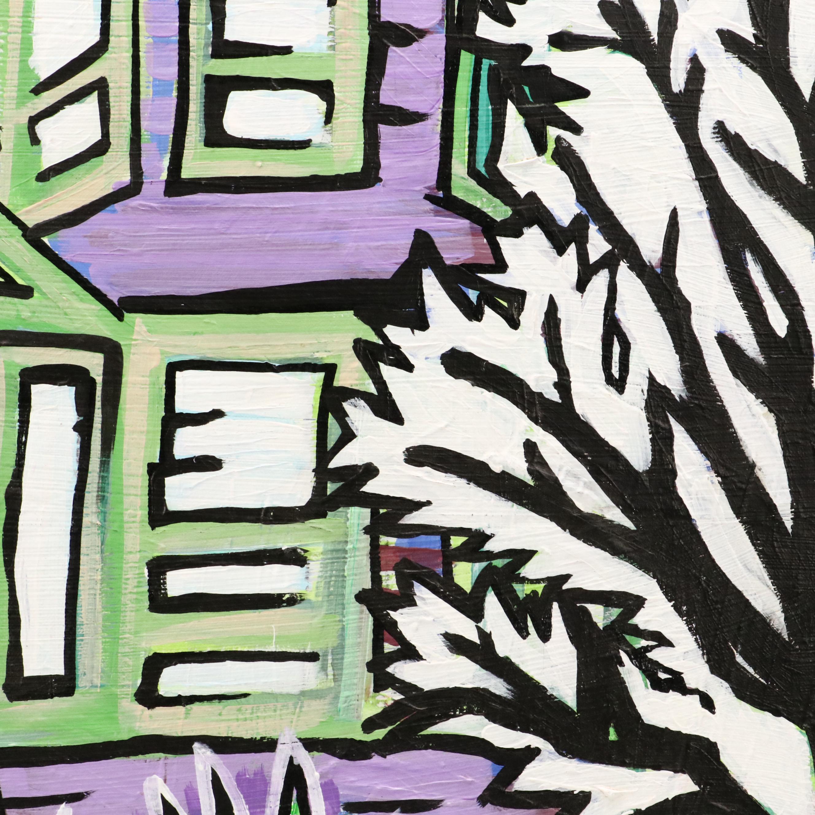 Majeed Stylized Acrylic Painting of Purple House, 2019
