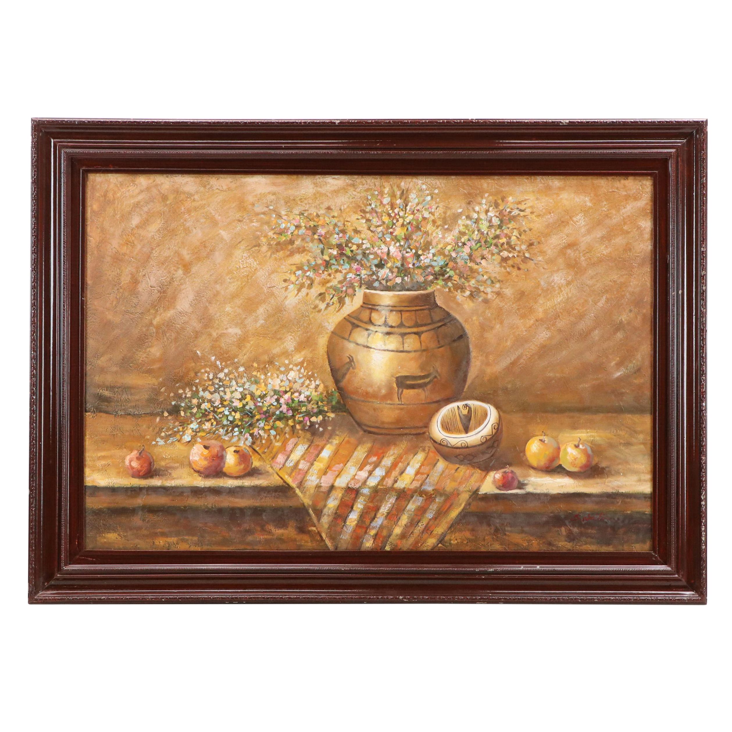 S. Weston Acrylic Painting of Still Life With Indigenous Pottery