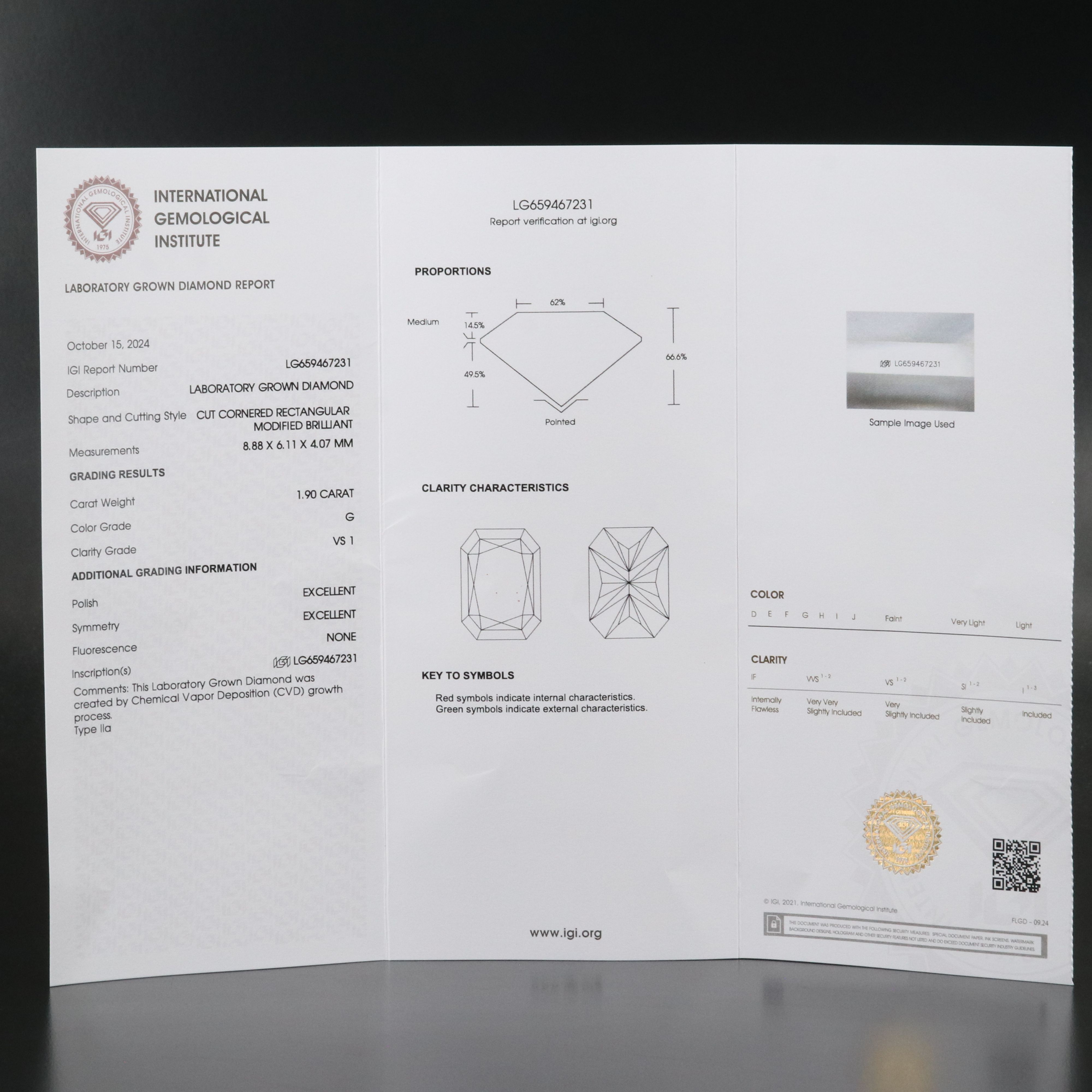 Loose 1.90 CT Lab Grown Diamond with IGI Report