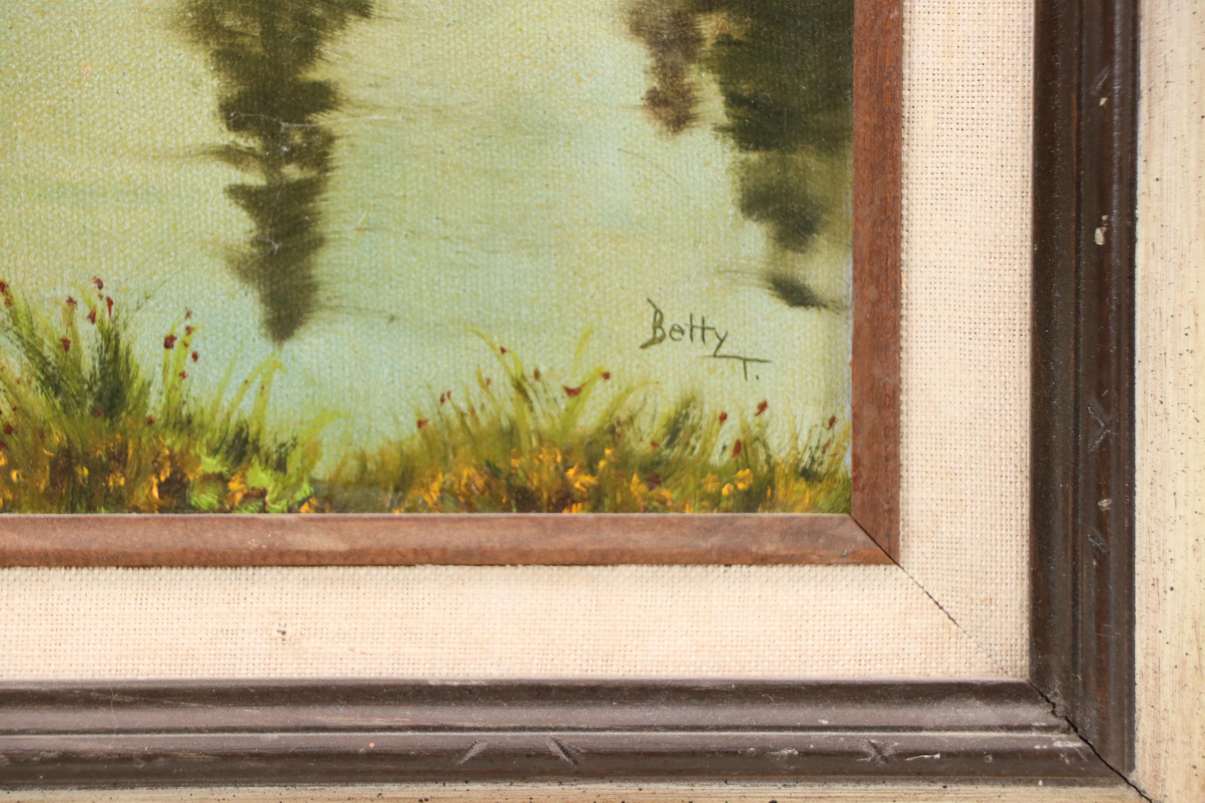 Betty T. Mountainous Landscape Oil Painting, Late 20th Century