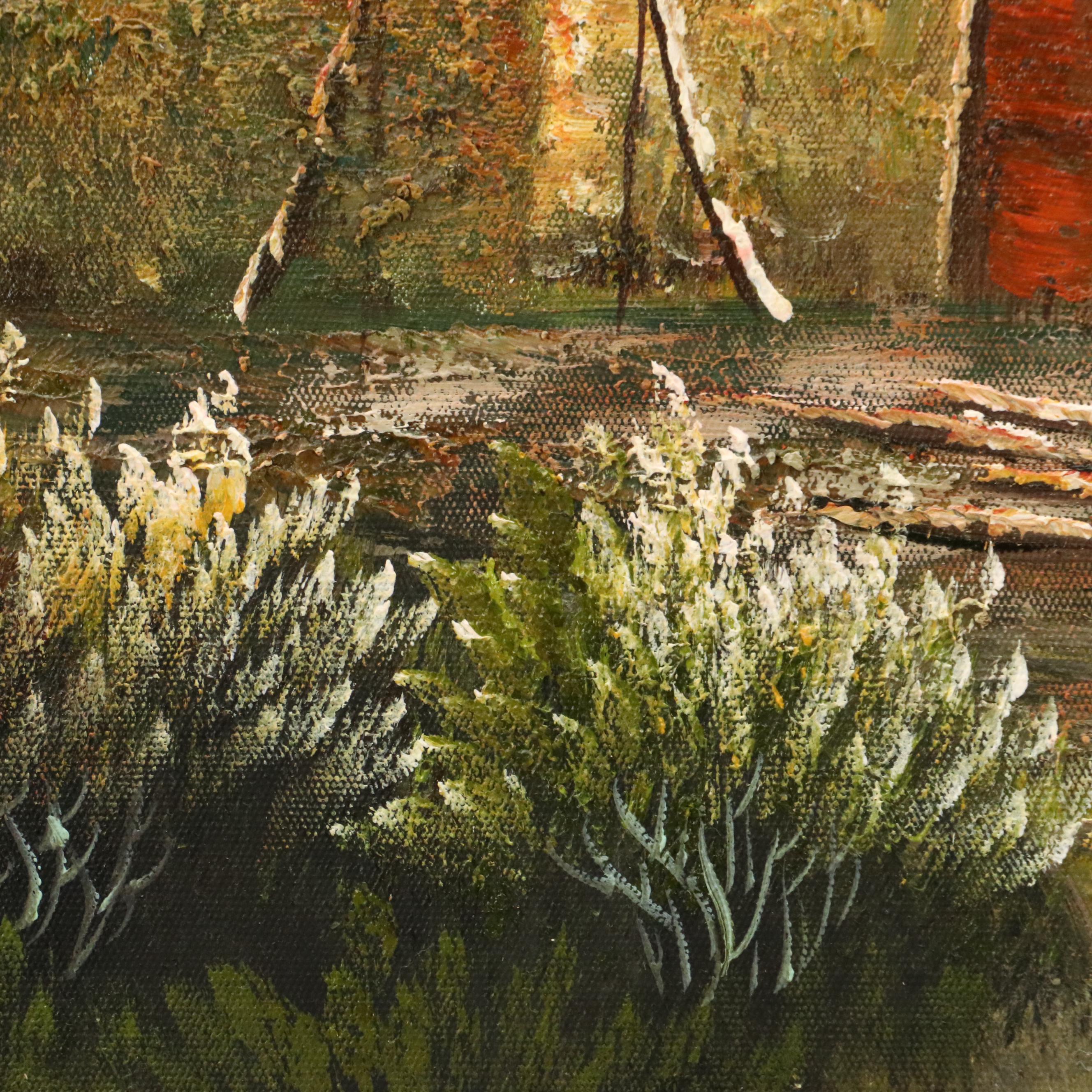 Impasto Oil Painting of Southwestern Landscape with Pueblo Buildings