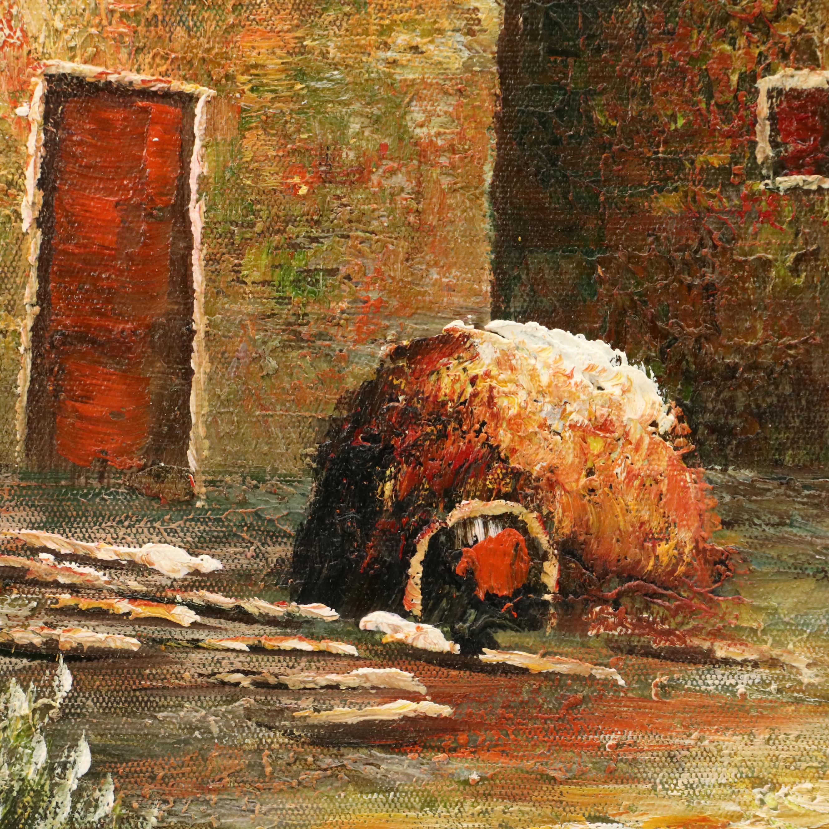 Impasto Oil Painting of Southwestern Landscape with Pueblo Buildings