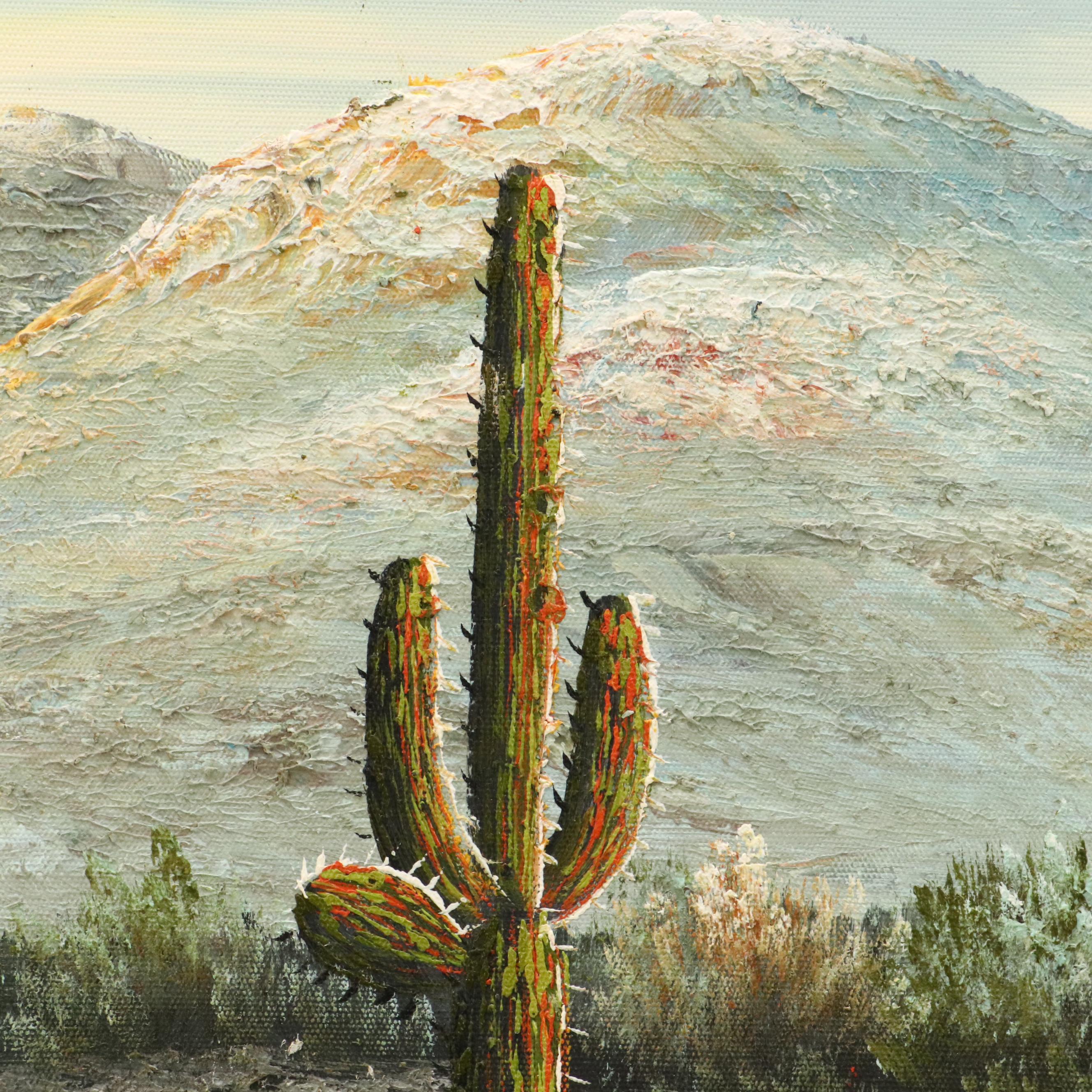 Impasto Oil Painting of Southwestern Landscape with Pueblo Buildings