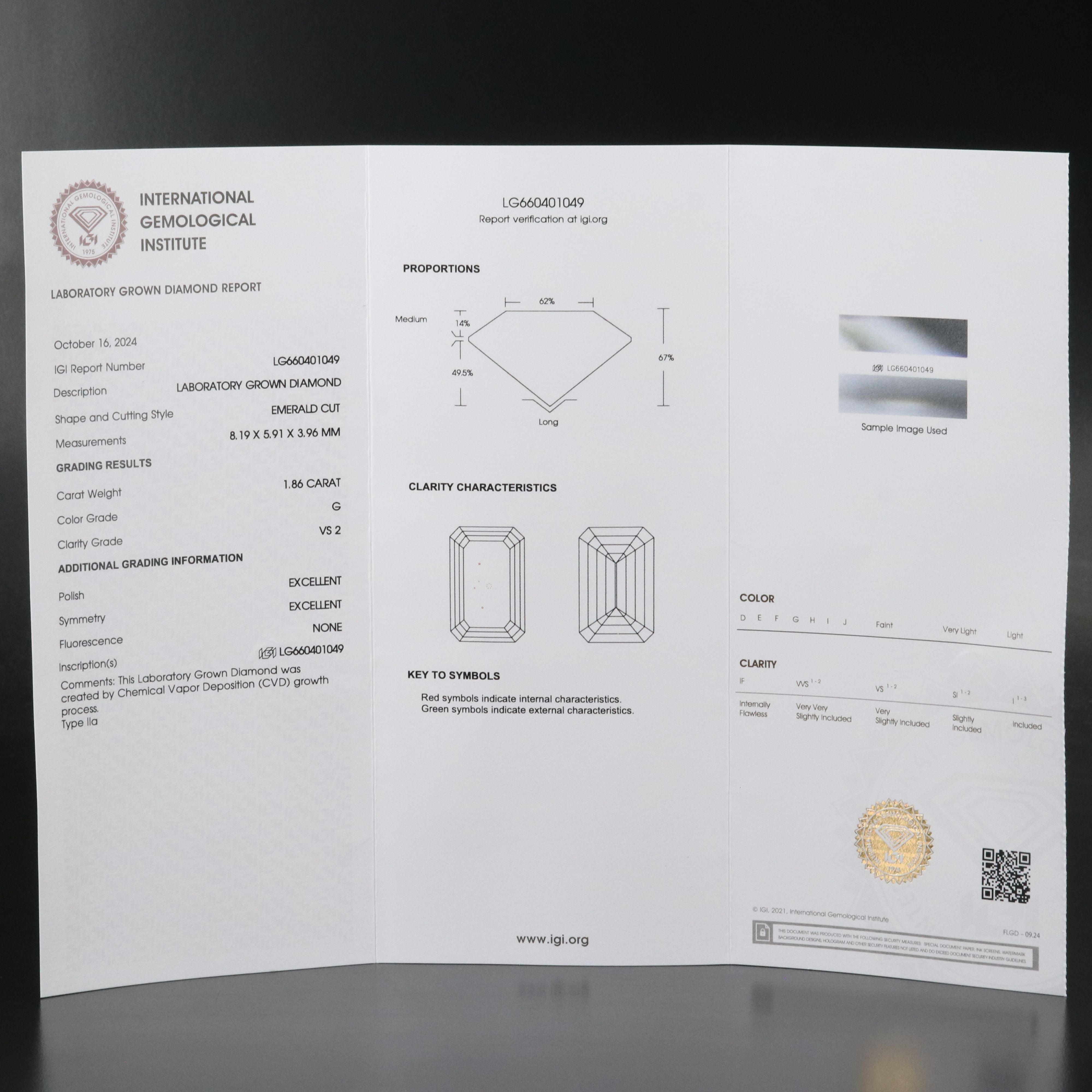 Loose 1.86 CT Lab Grown Diamond with IGI Report