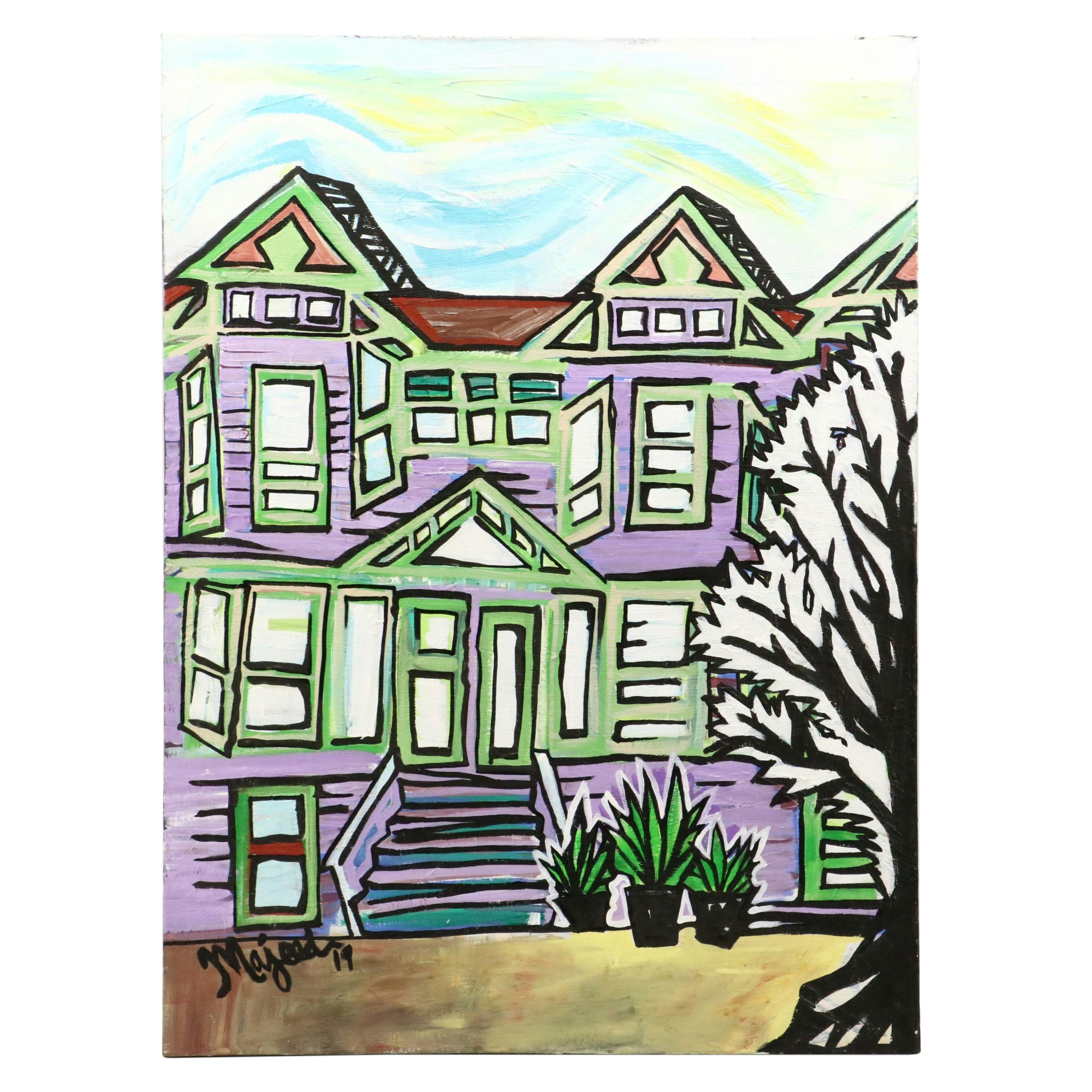Majeed Stylized Acrylic Painting of Purple House, 2019