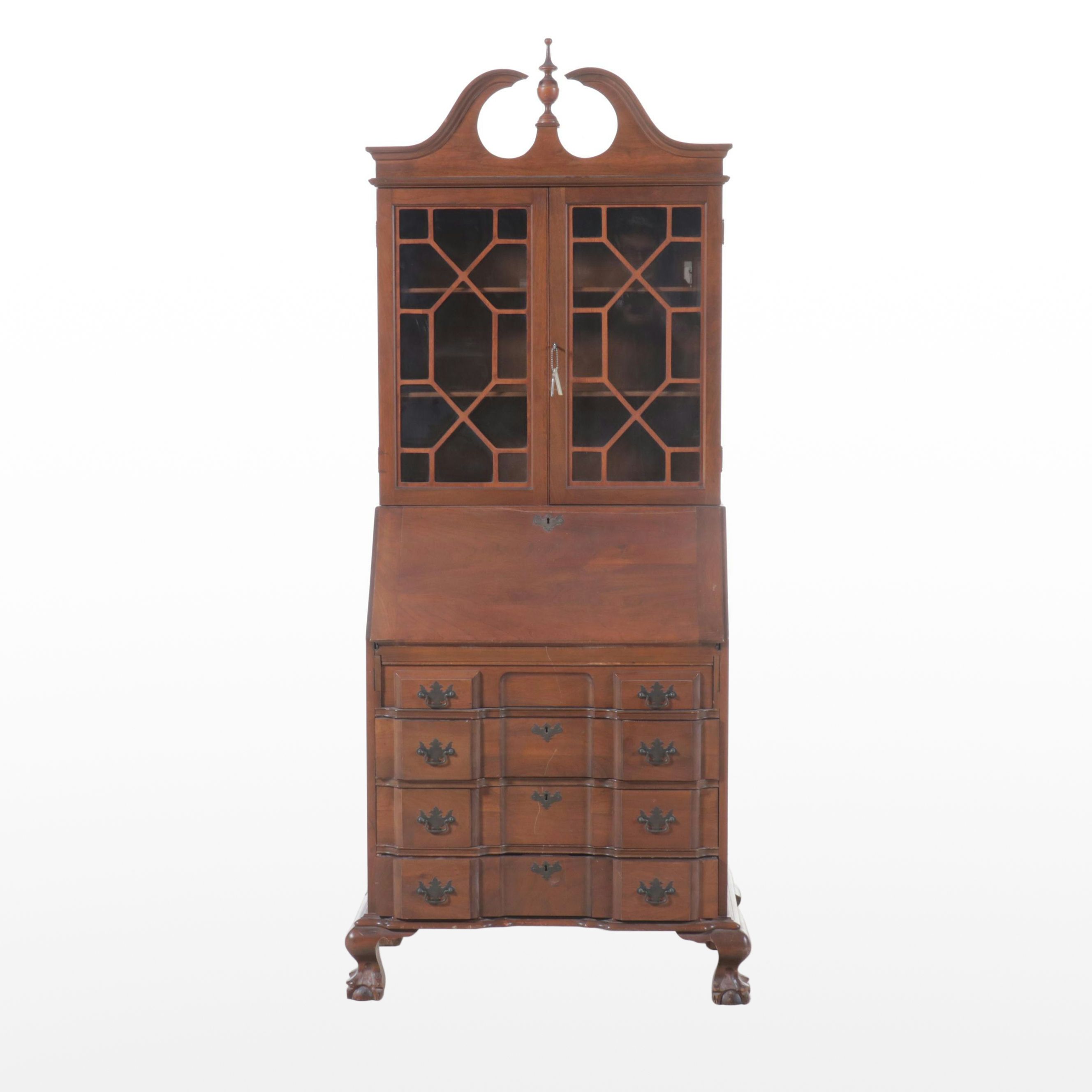 Northwestern Cabinet Co. Chippendale Style Walnut Secretary Desk with Hutch