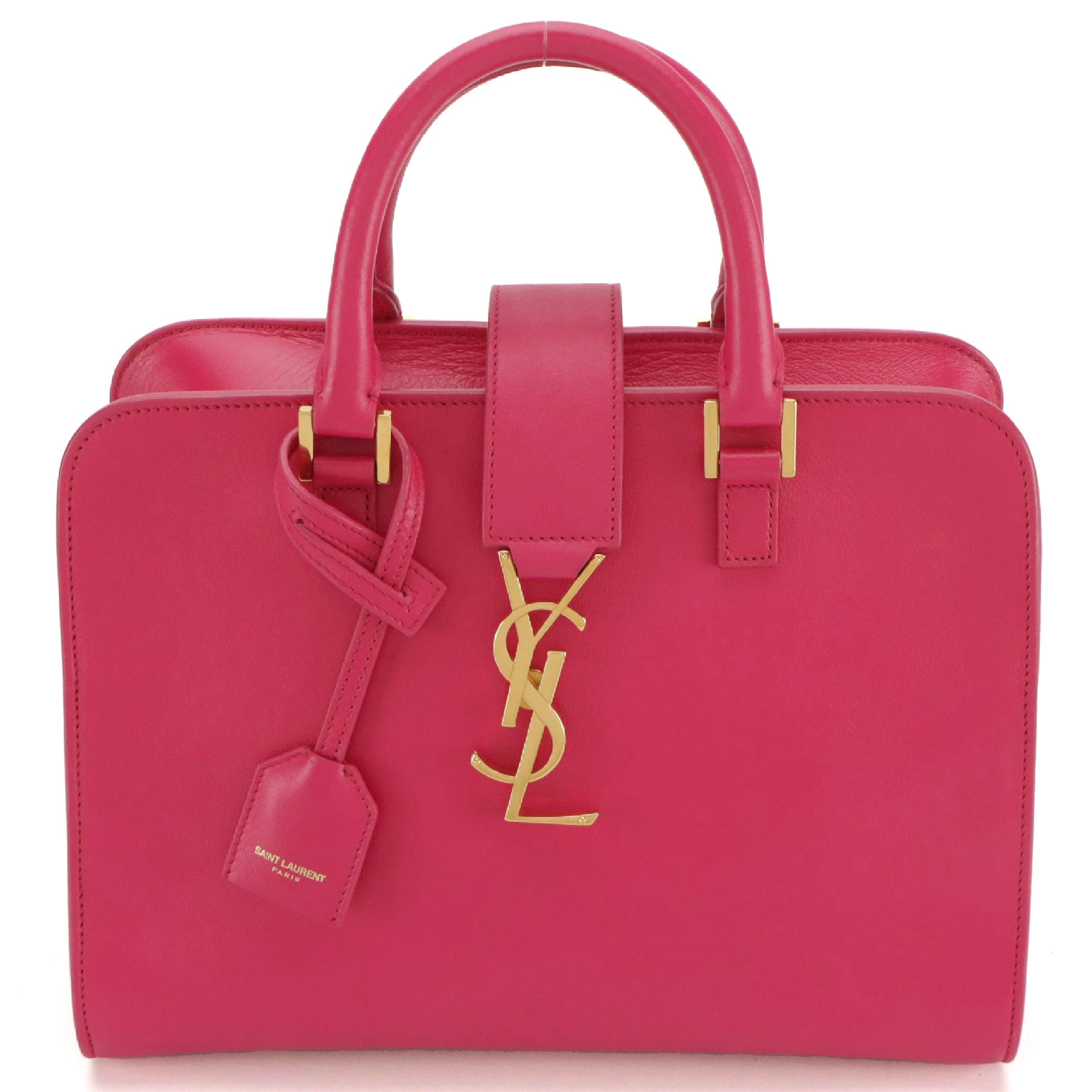 Saint Laurent Fuchsia Calfskin Leather YSL Monogram Baby Cabas Two-Way Bag