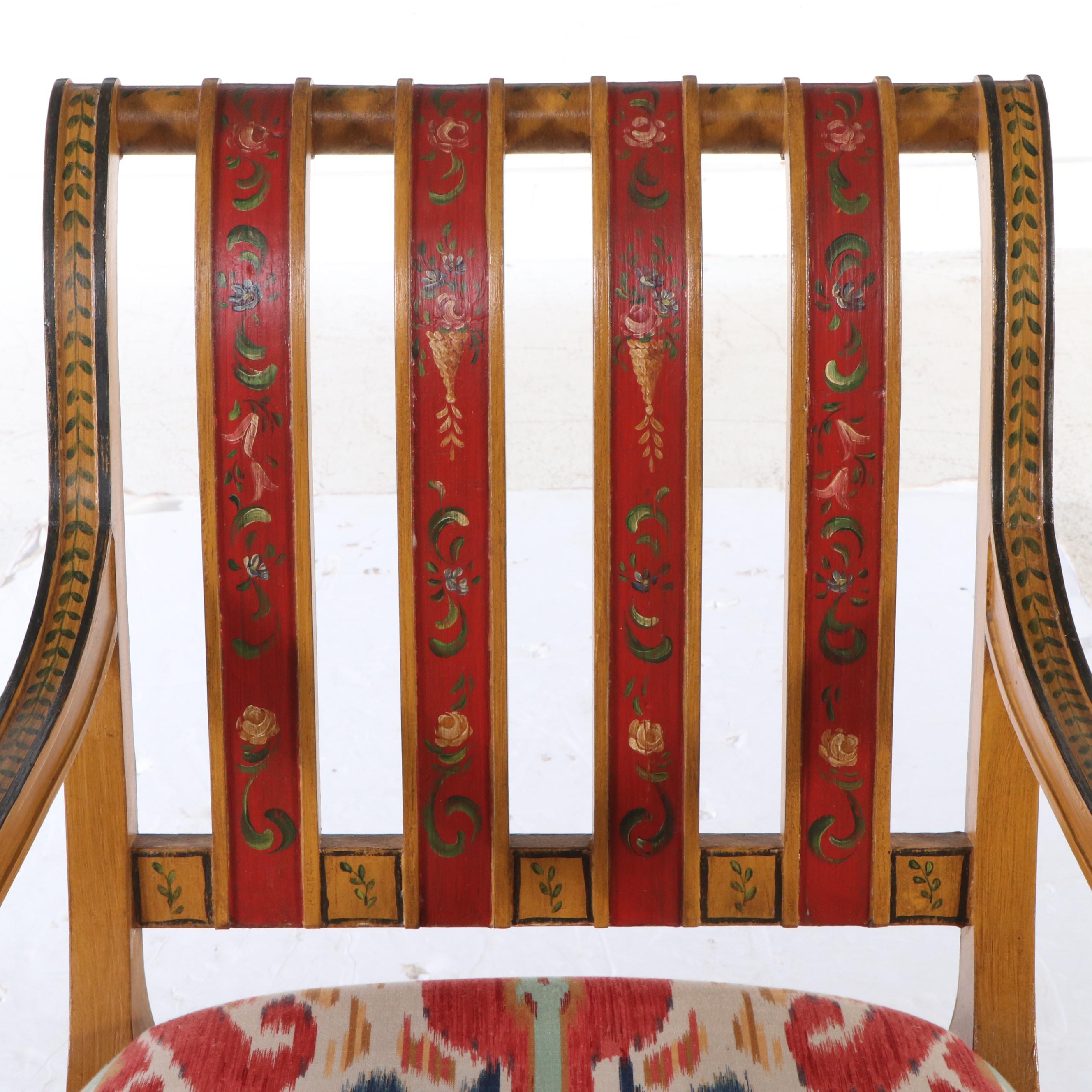 Hand-Painted Regency Style Armchair signed Jane Keltner, 1998