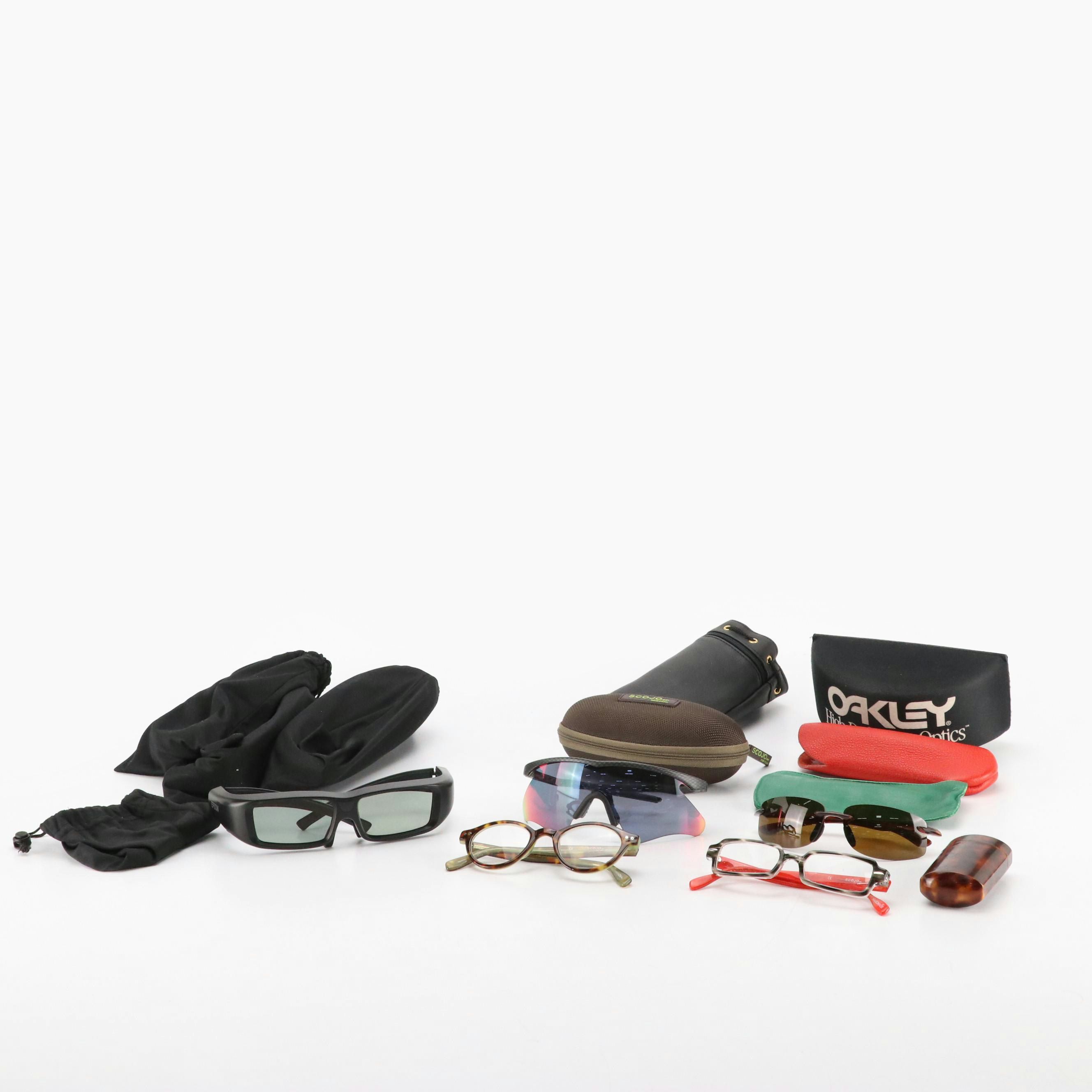 Oakley M Frame Sunglasses, Scojo Prescription Eyeglasses and Spson 3D Glasses
