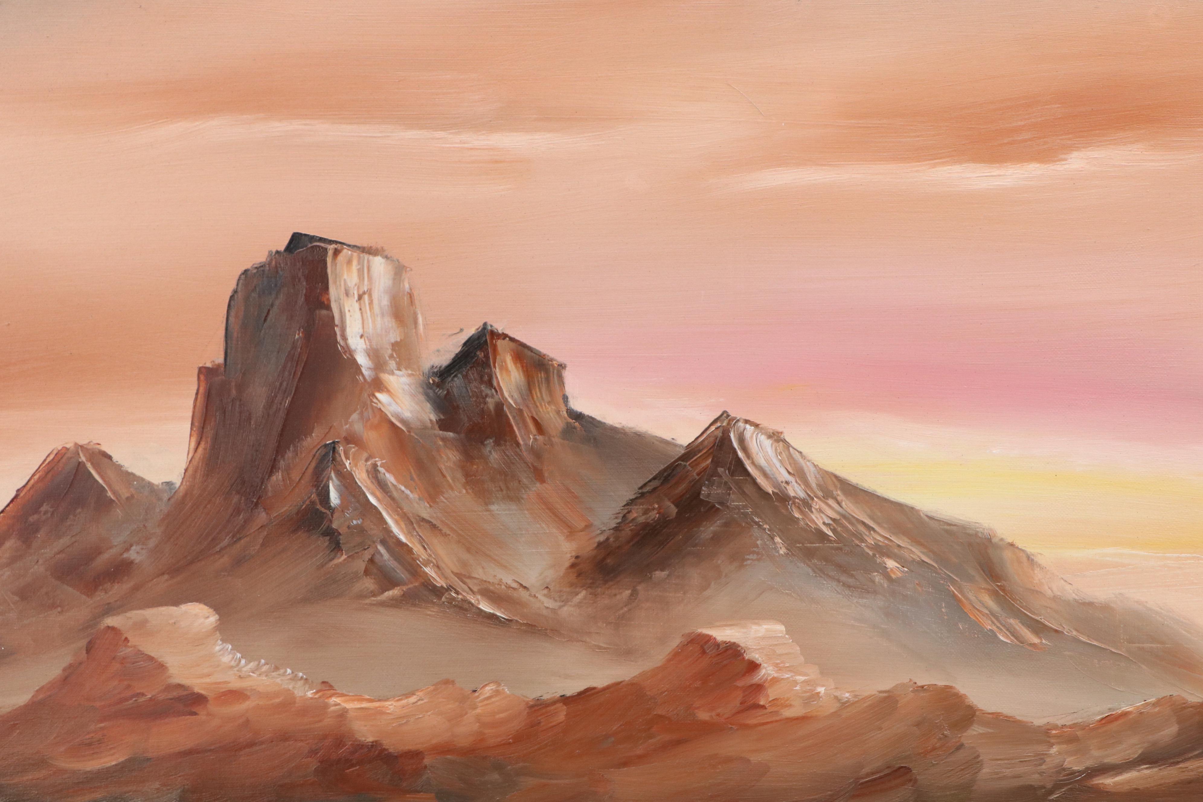 Mountain Lake Landscape Oil Painting, Late 20th Century