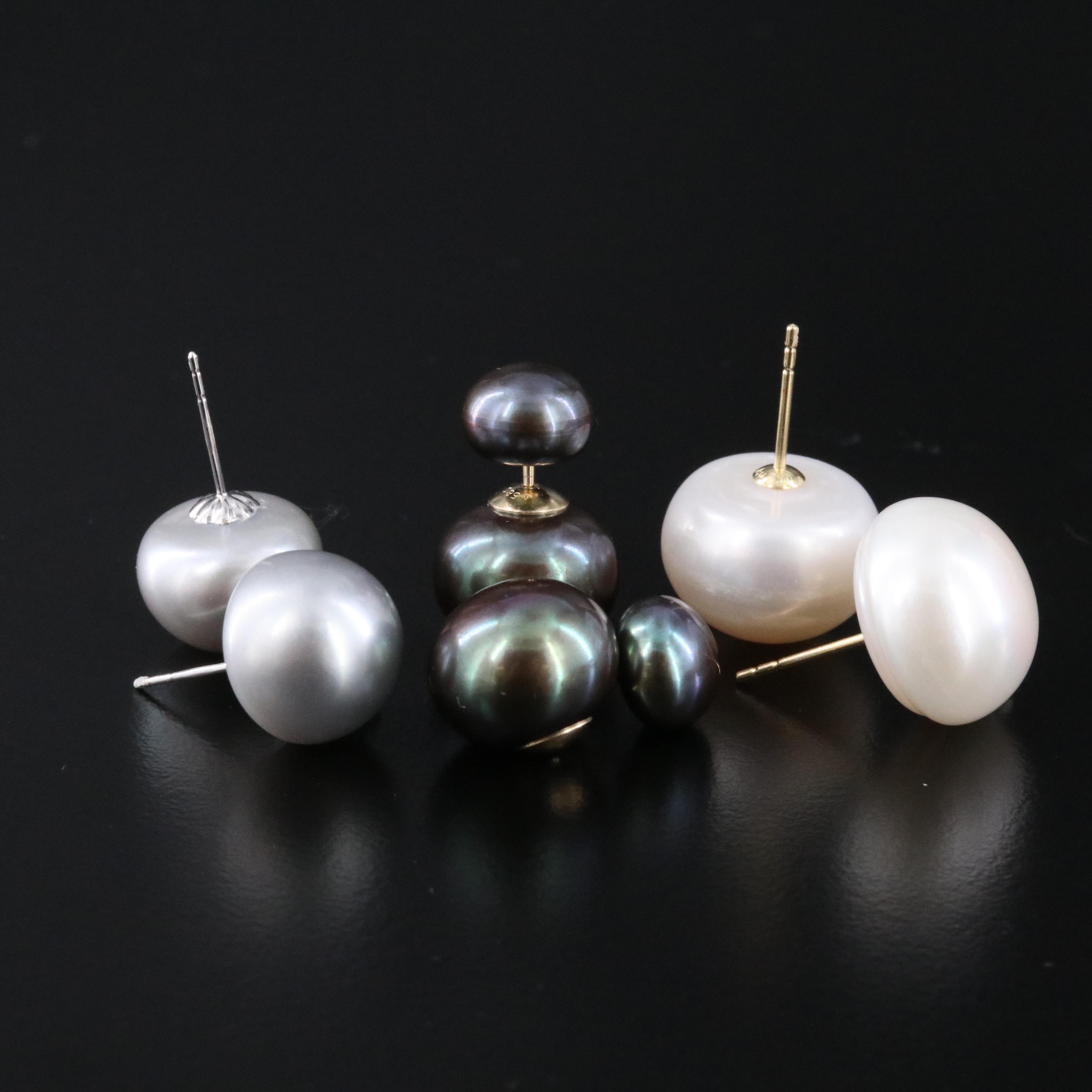 14K Pearl Front-Back and 18K Stud Earrings