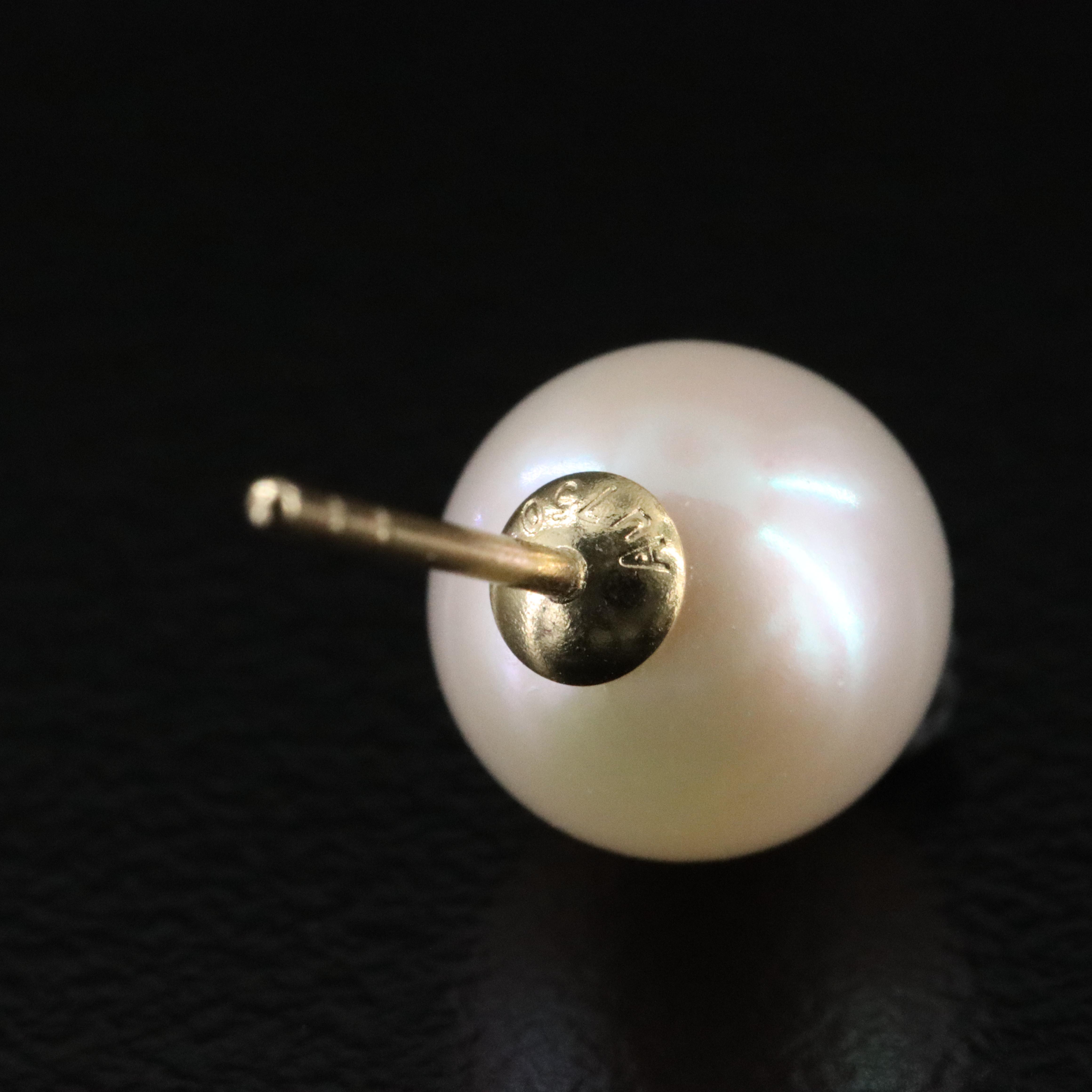 18K Pearl Stud Earrings with Carved Mother-of-Pearl Enhancers