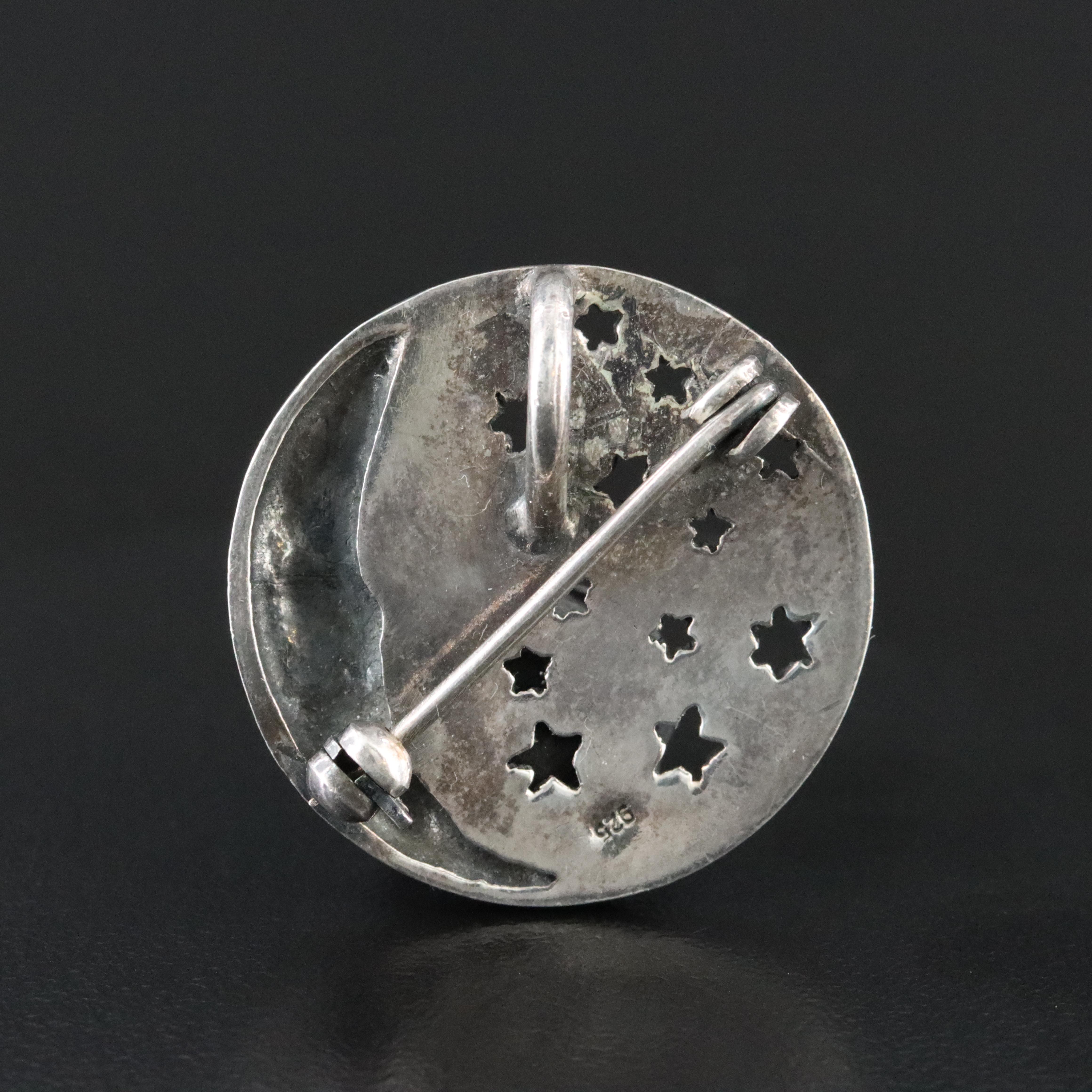 Sterling Moon and Stars Converter Brooch