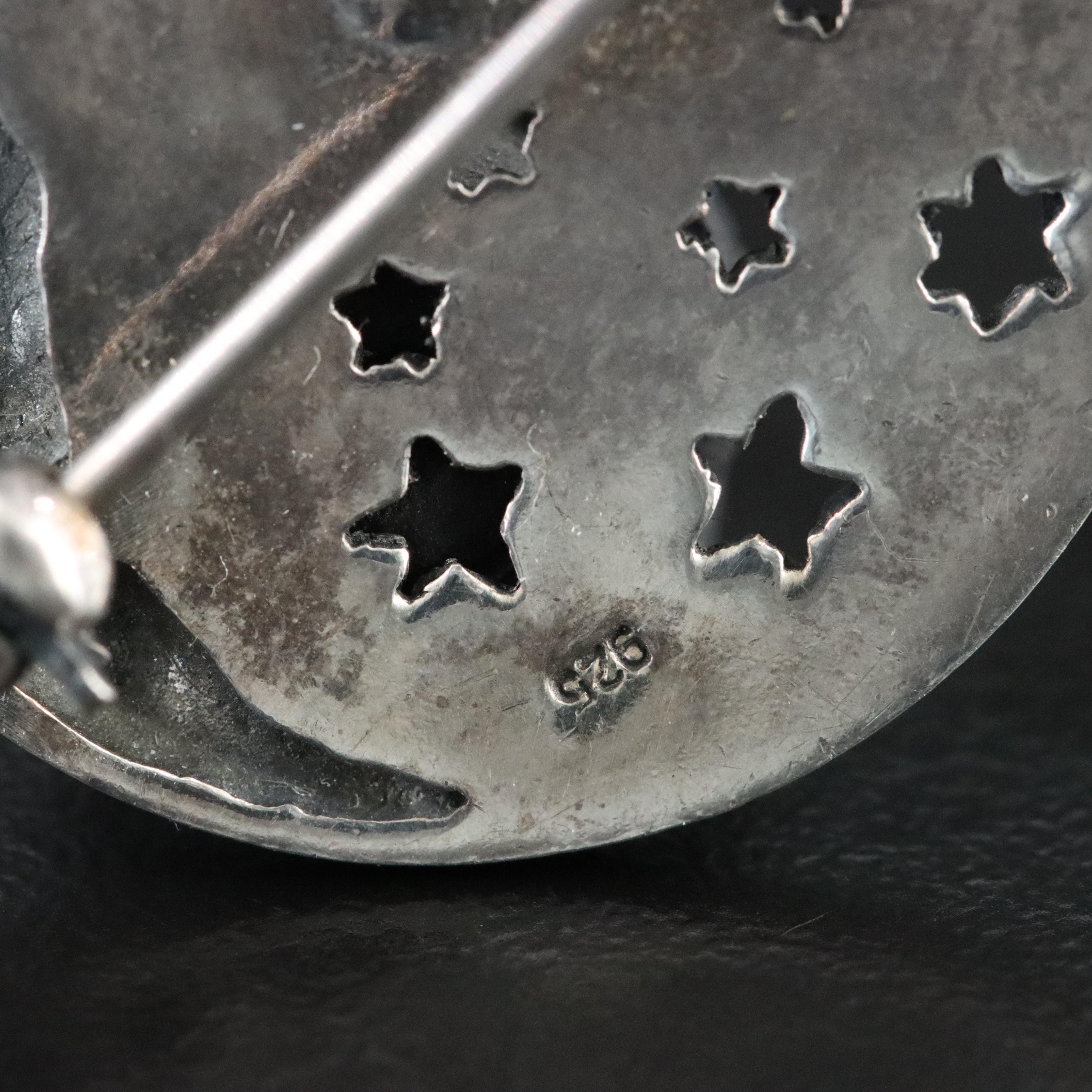 Sterling Moon and Stars Converter Brooch