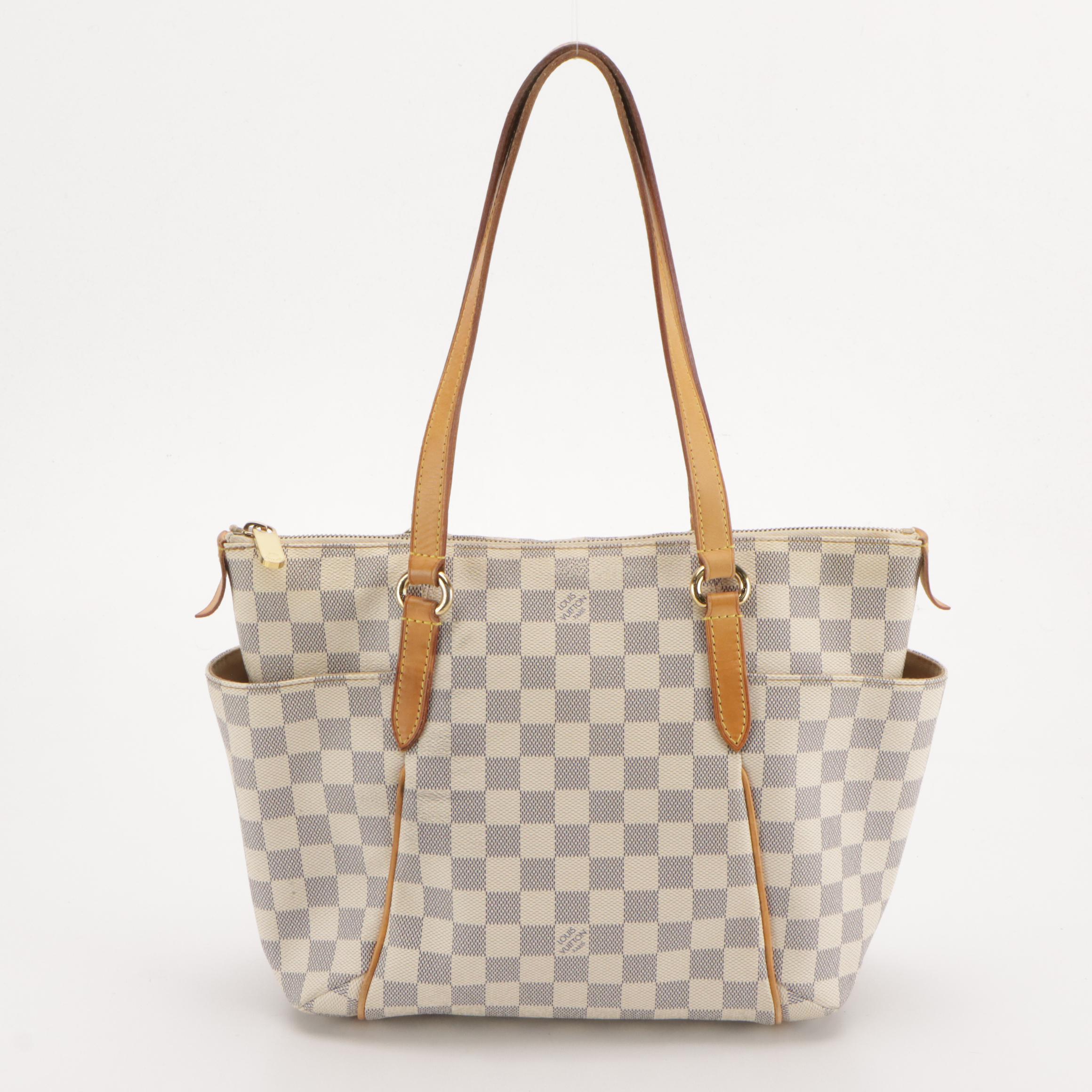 Louis Vuitton Totally PM Shoulder Bag in Damier Azur Canvas & Vachetta Leather