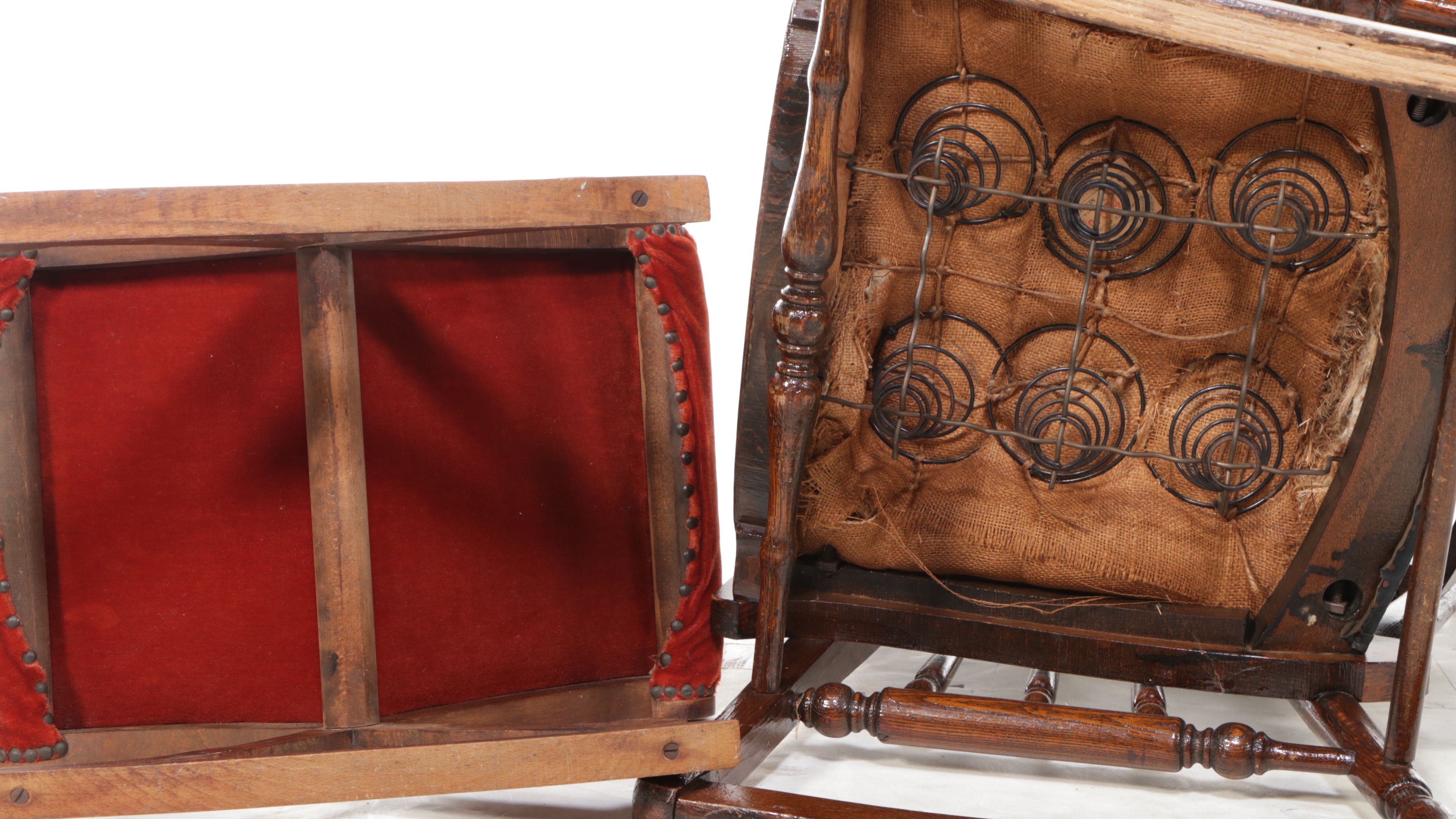 Eastlake Pressed-Back Oak Rocking Chair with Footstool