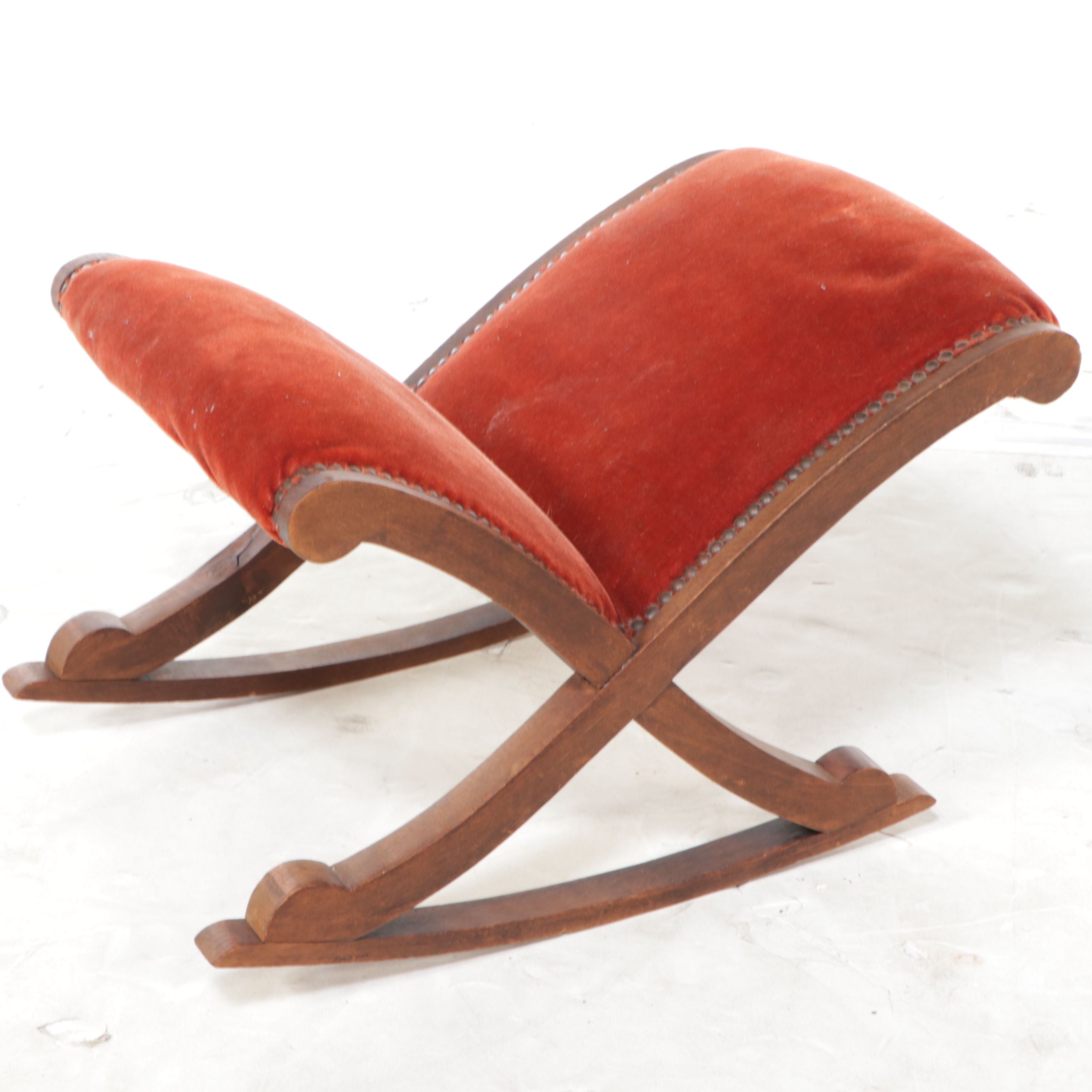 Eastlake Pressed-Back Oak Rocking Chair with Footstool