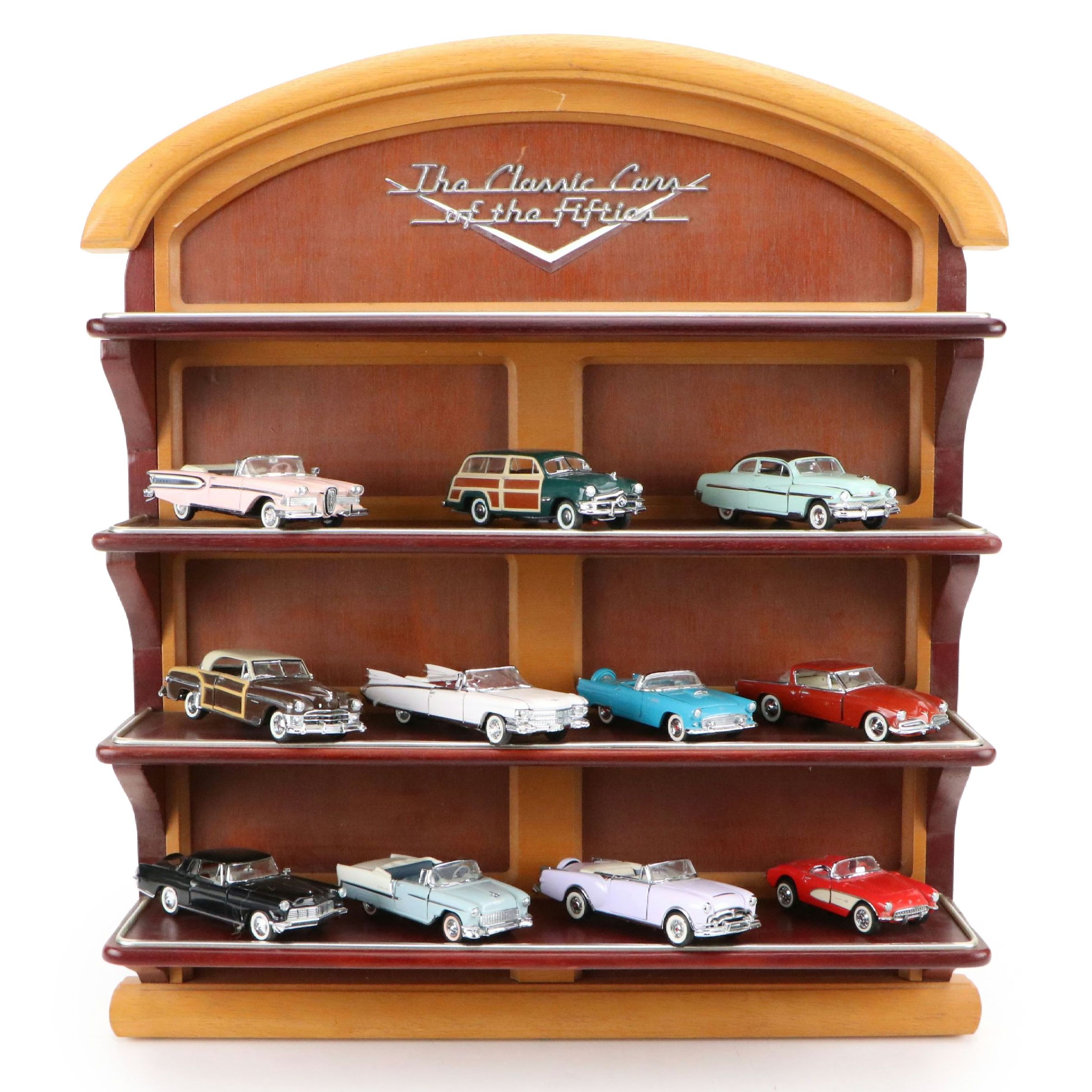 "The Classic Cars of the Fifties" Diecast Vehicles and Wall Display Shelf, 1980s