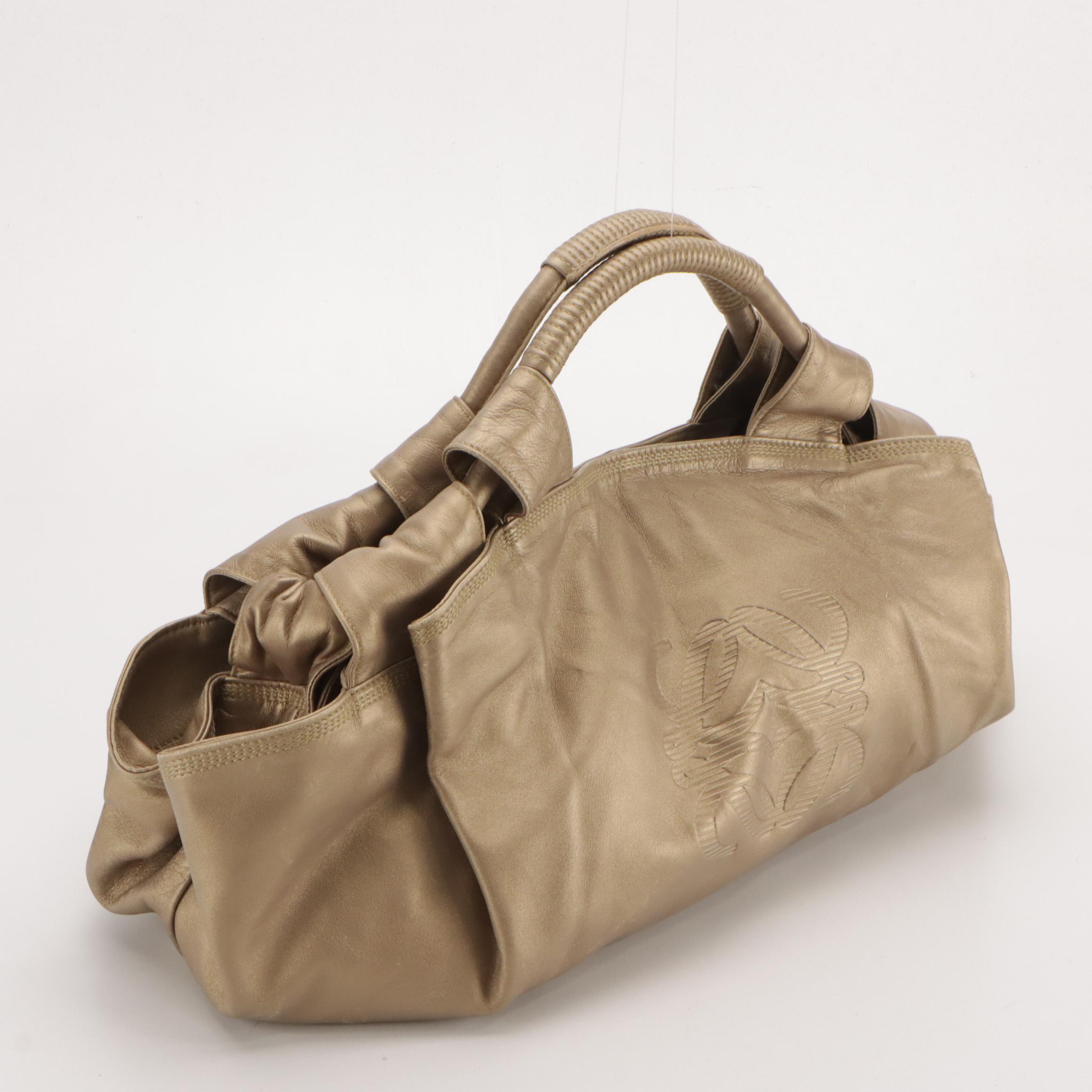 Loewe Aire Handbag in Anagram Embossed Metallic Gold Nappa Leather