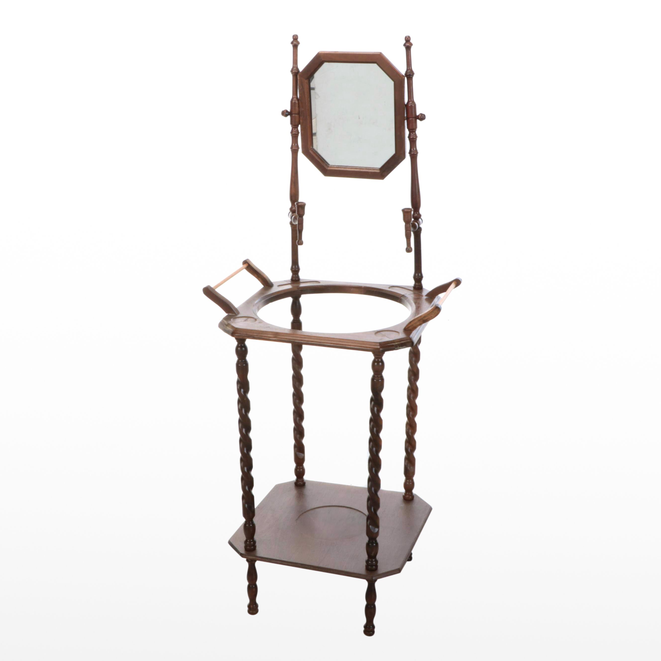Victorian Wooden Barley Twist Wash Stand with Mirror