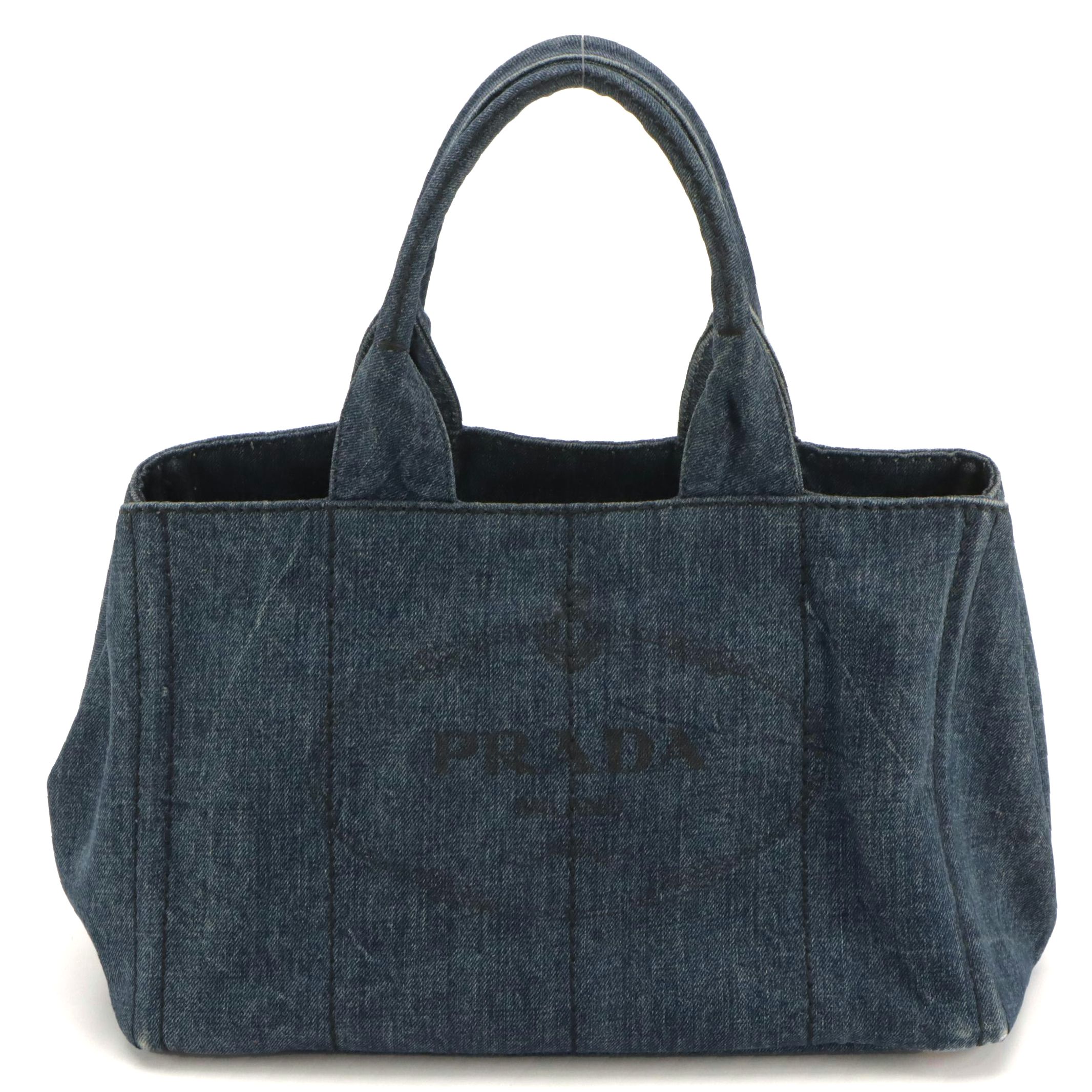 Prada Blue Canapa Logo Denim Tote