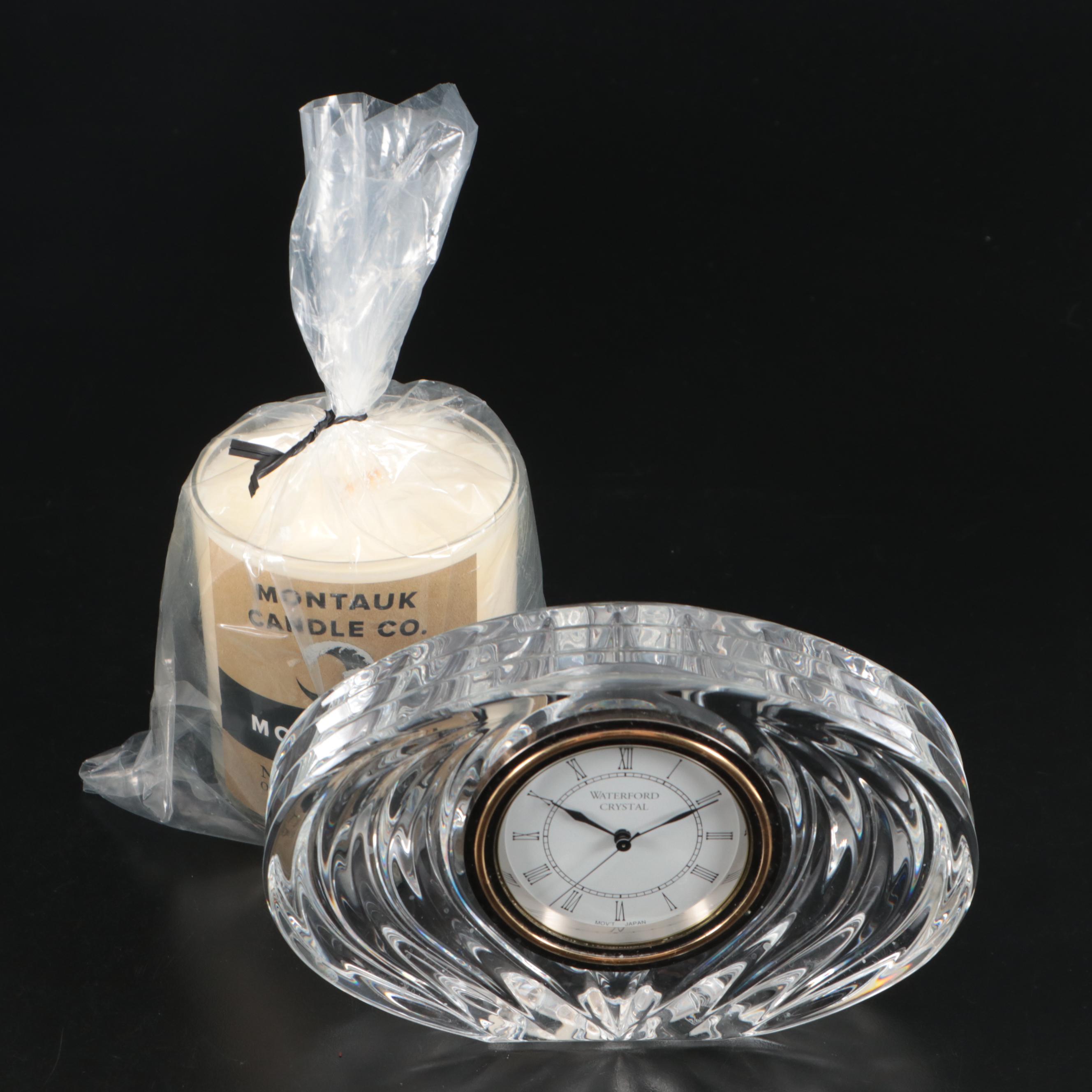 Waterford Crystal Desk Clock with Montauk Candle Co. "Moon Tide" Candle
