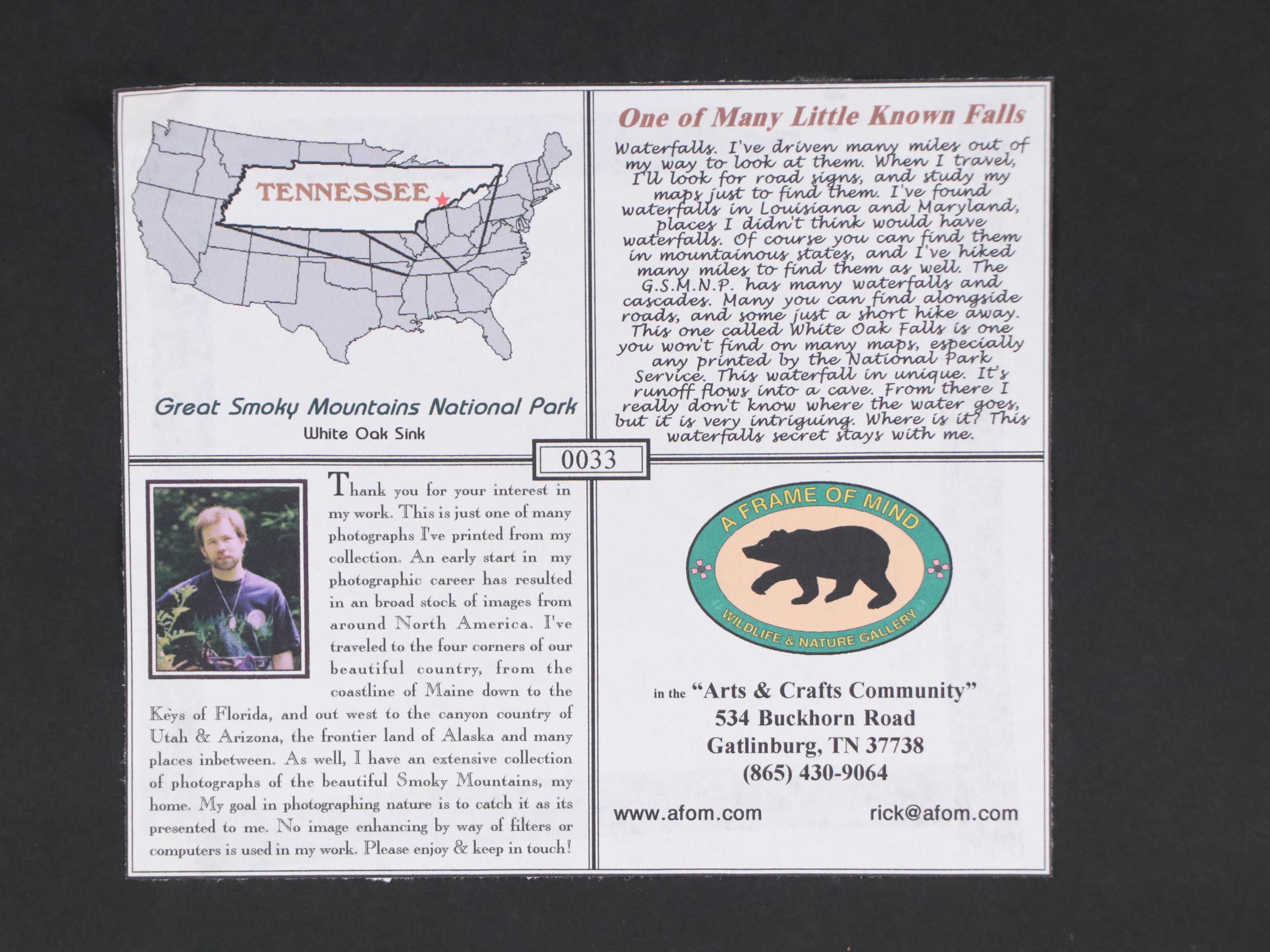 Photographs "A New Spring" and "One of Many Little Known Falls"