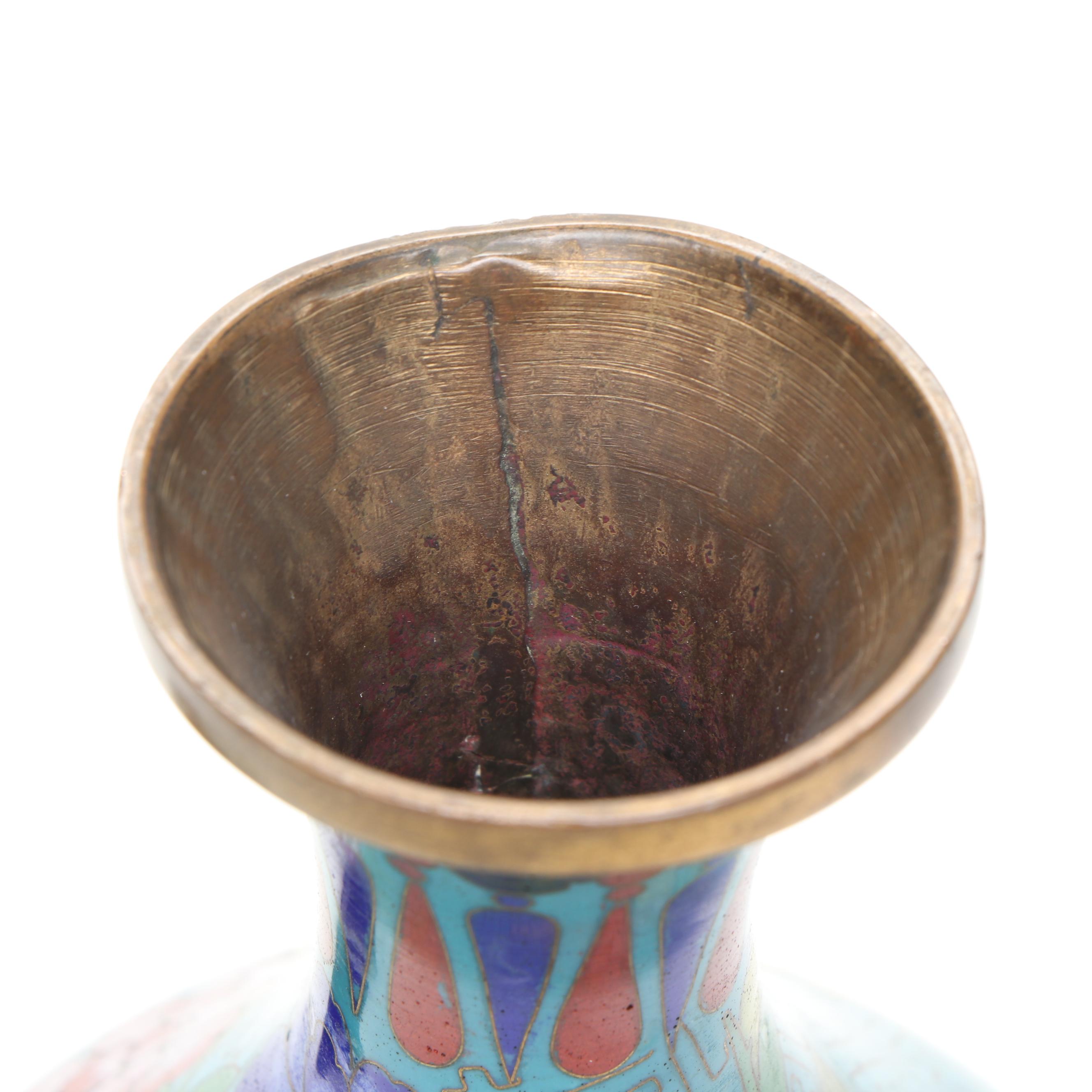 Chinese Blue Floral Cloisonné Vase and Lidded Vessels on Wood bases