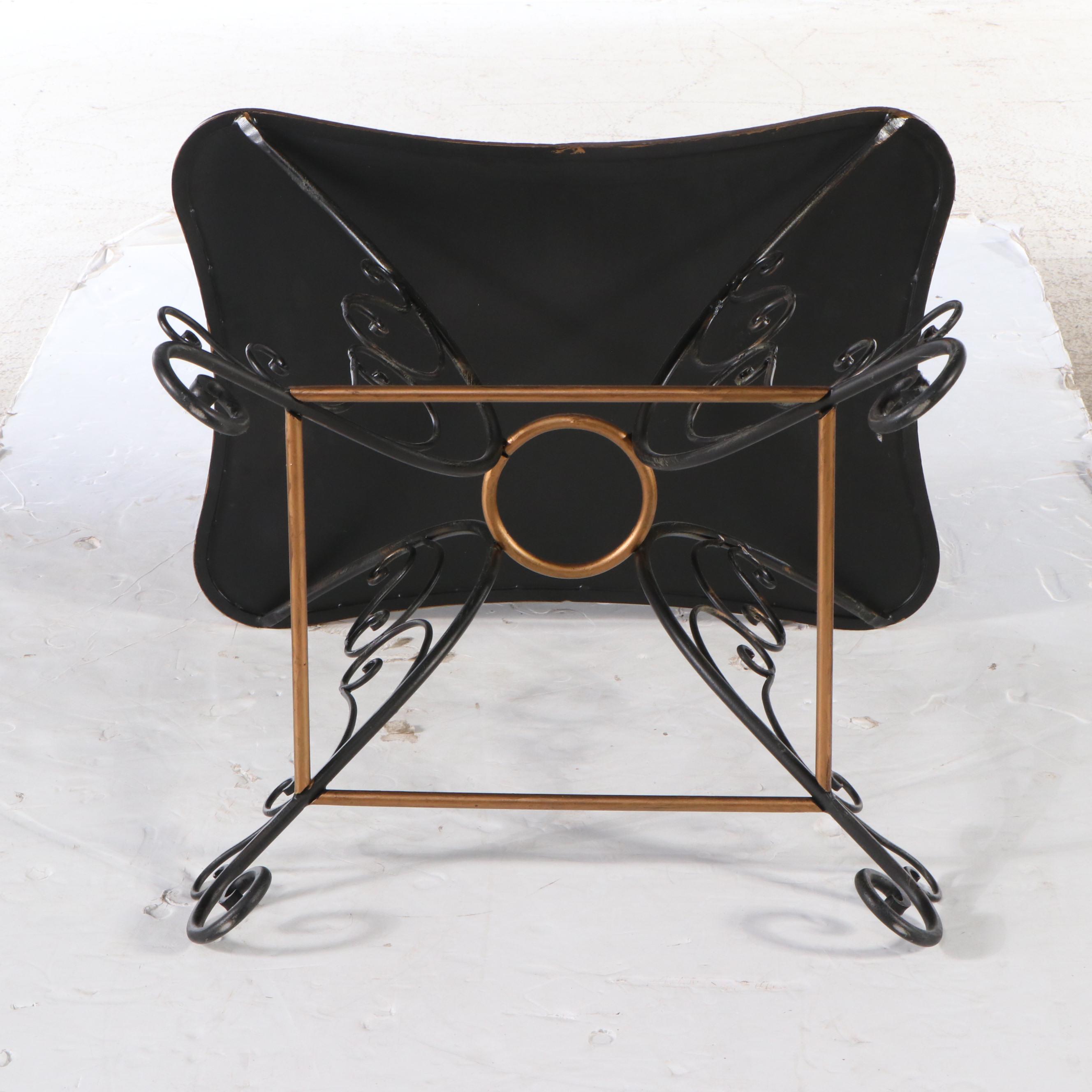 Pair of Italian Paint-Decorated Wood and Scrolled Metal End Tables, Late 20th C.