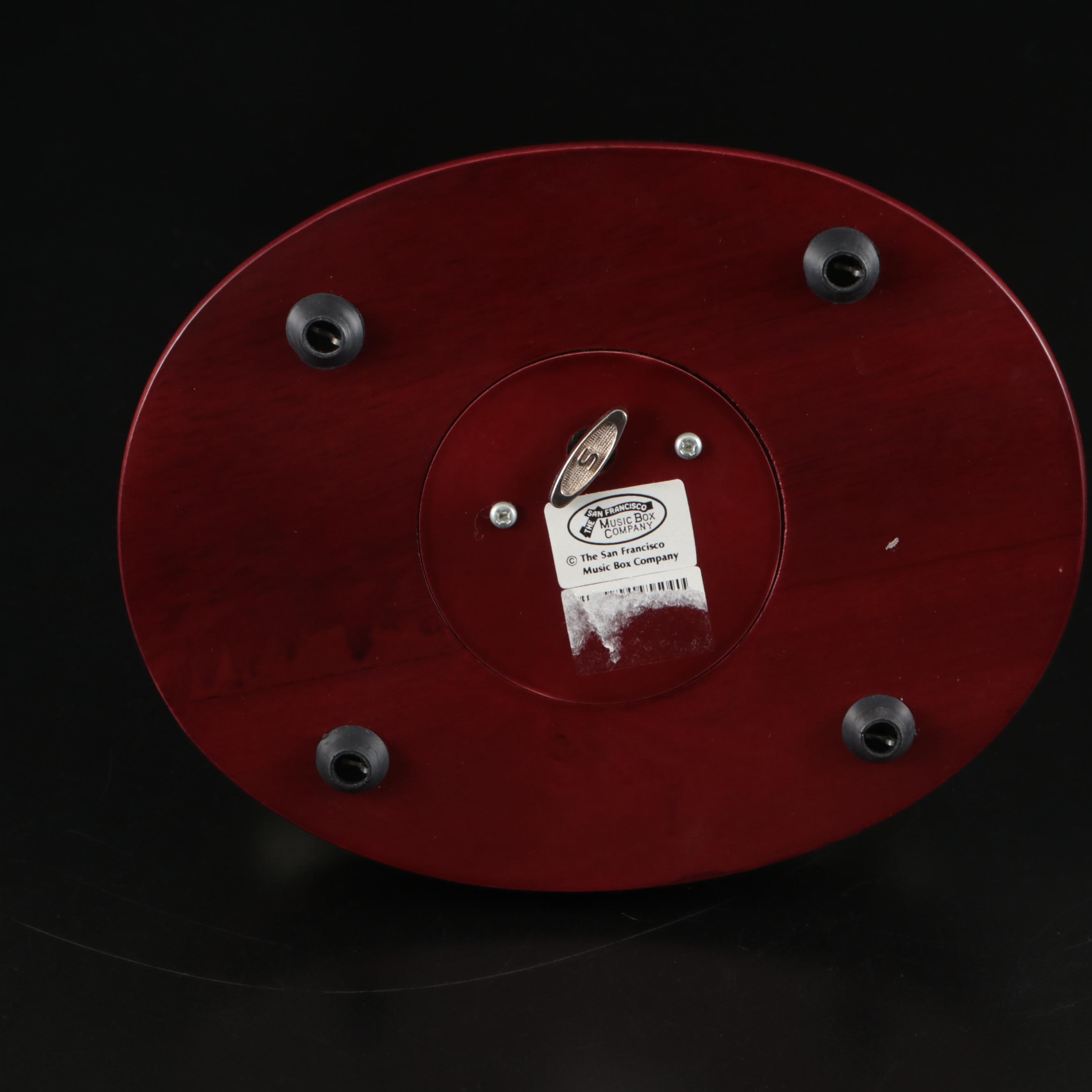 Ceramic Polar Bear and Cubs on Wood Base Music Box with Ceramic Bear Figures