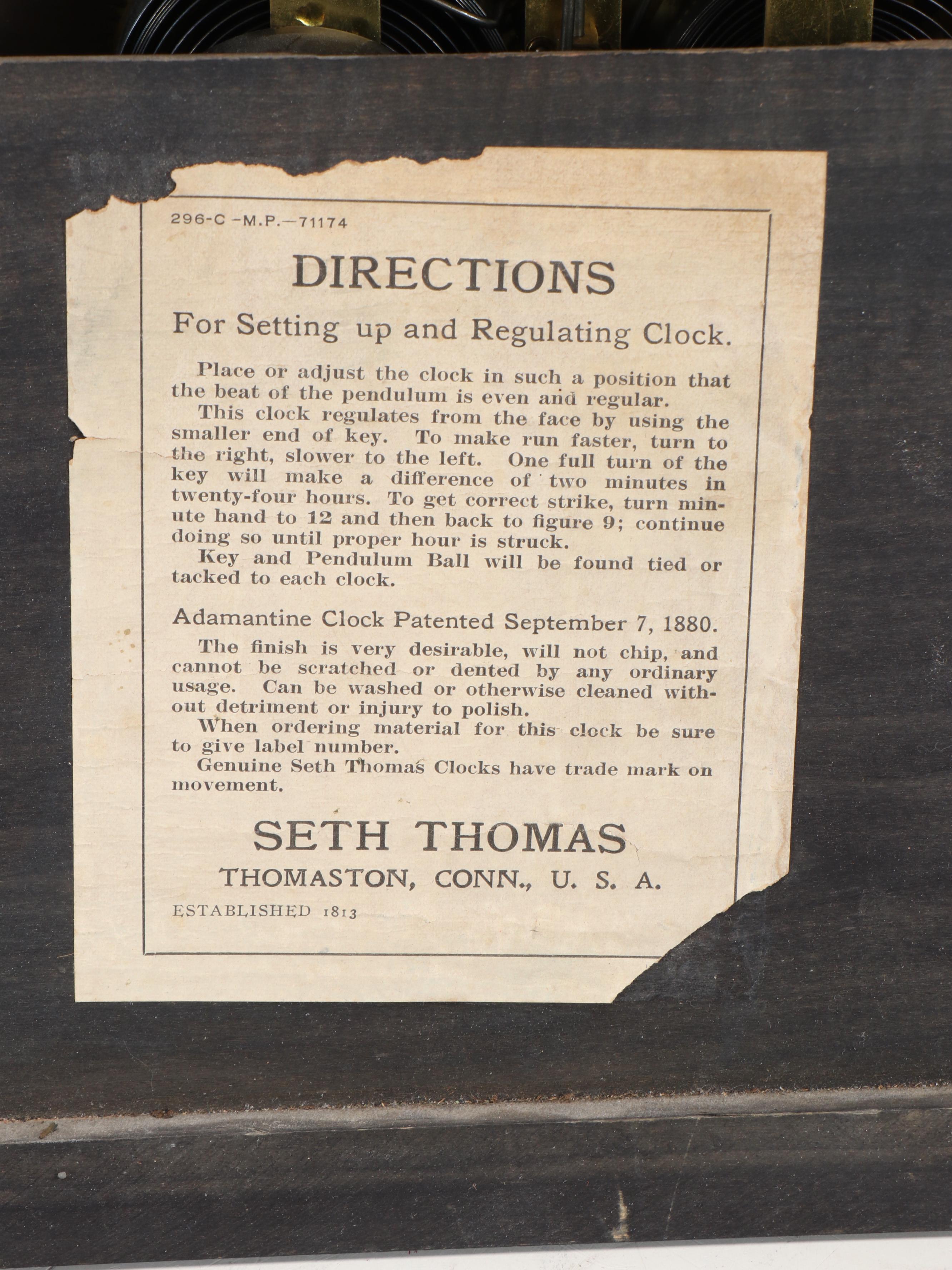 Seth Thomas Red Adamantine Veneer Column Mantel Clock, Late 19th/Early 20th C.