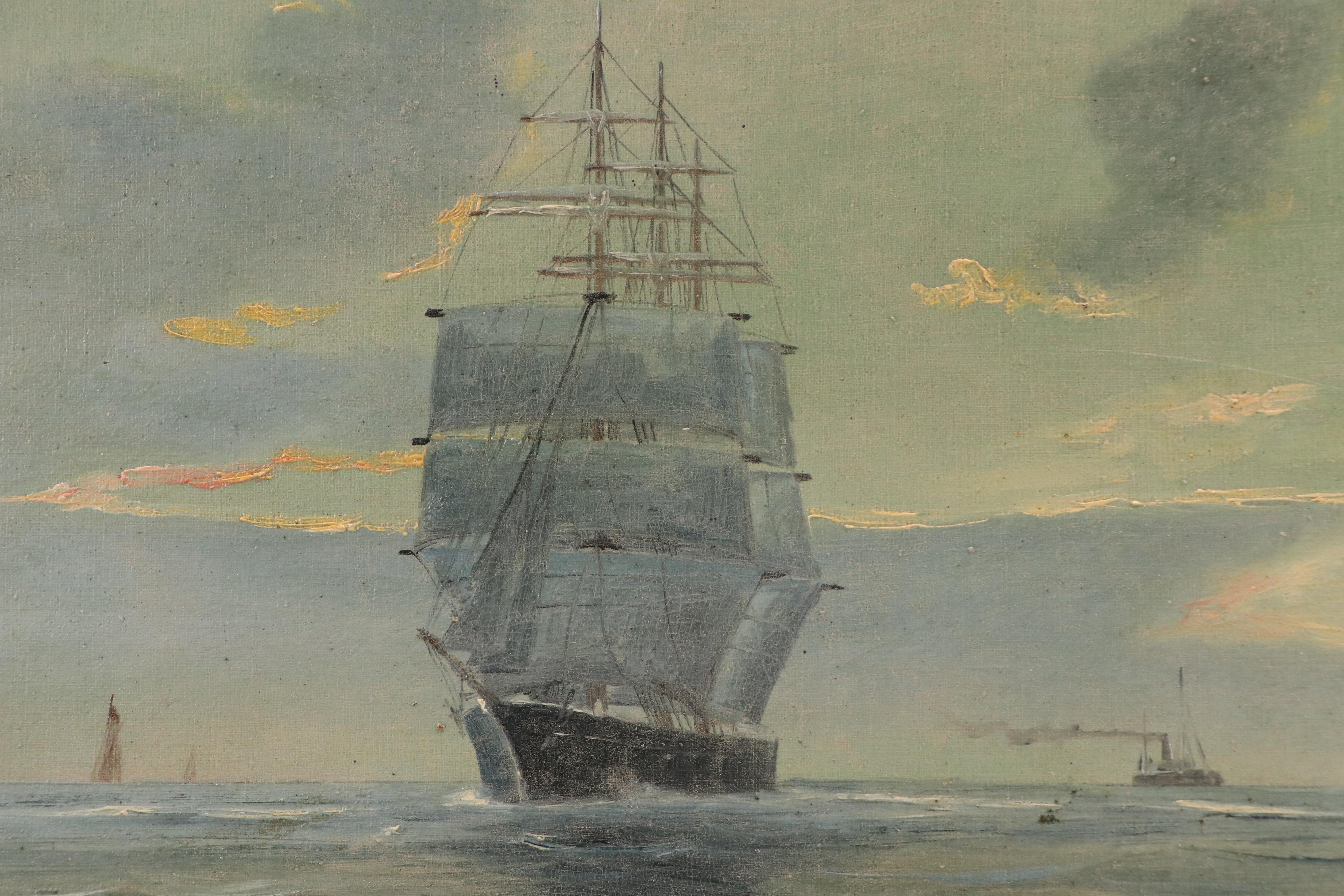 Carl Hansen Marine Scene With Ships Oil Painting