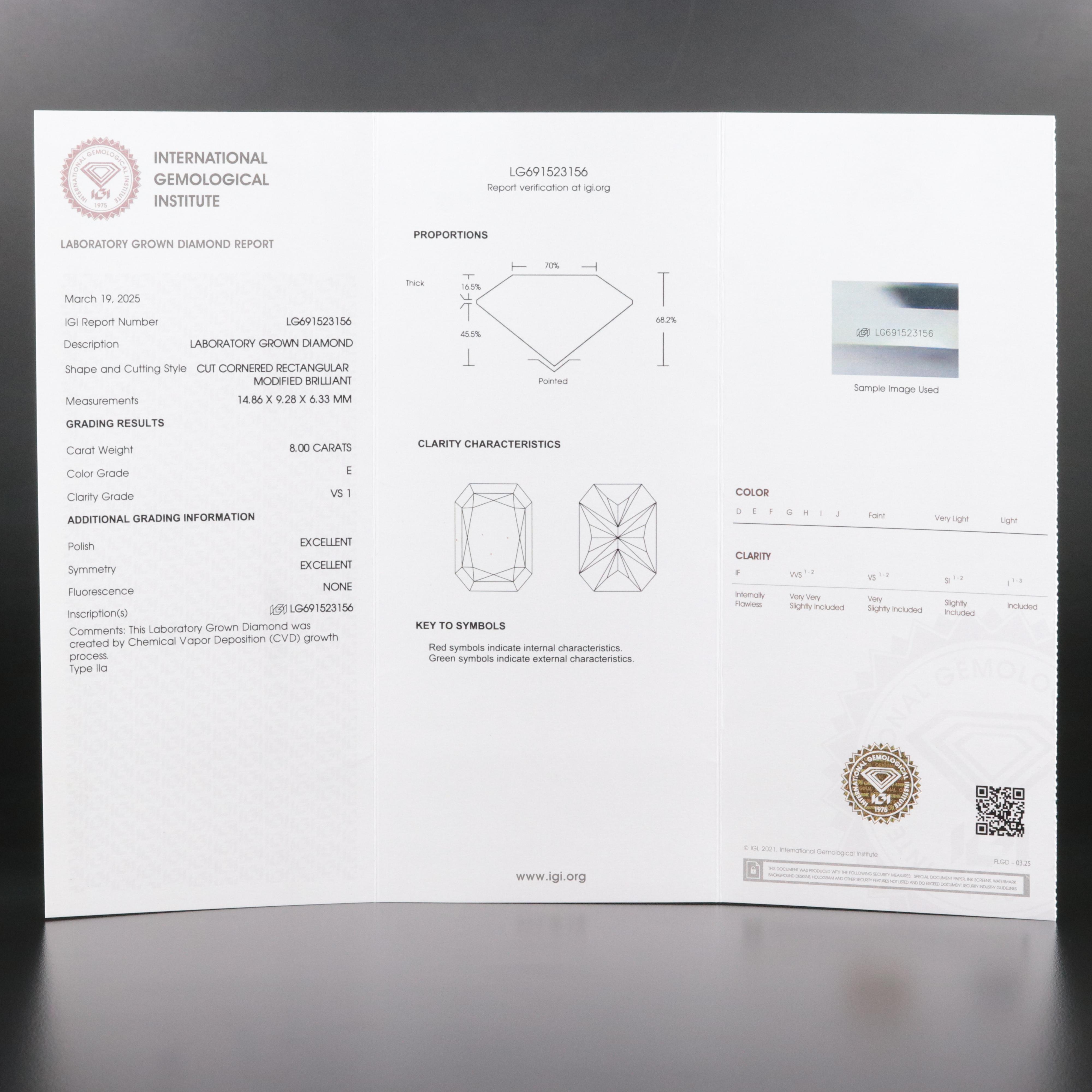 14K 8.00 CT Lab Grown Diamond Solitaire Pendant Necklace with IGI Report