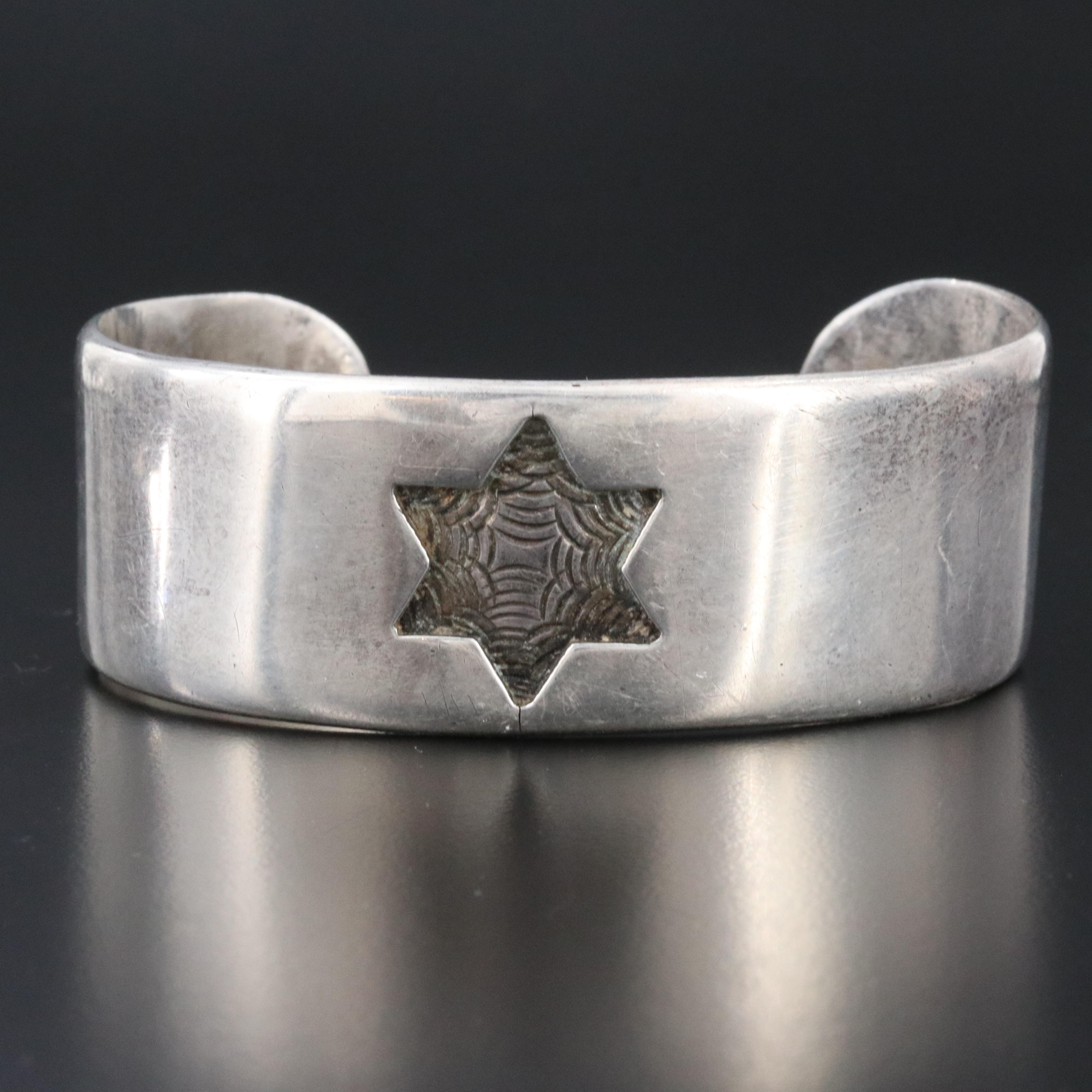 Sterling Hexagram Cuff Bracelet