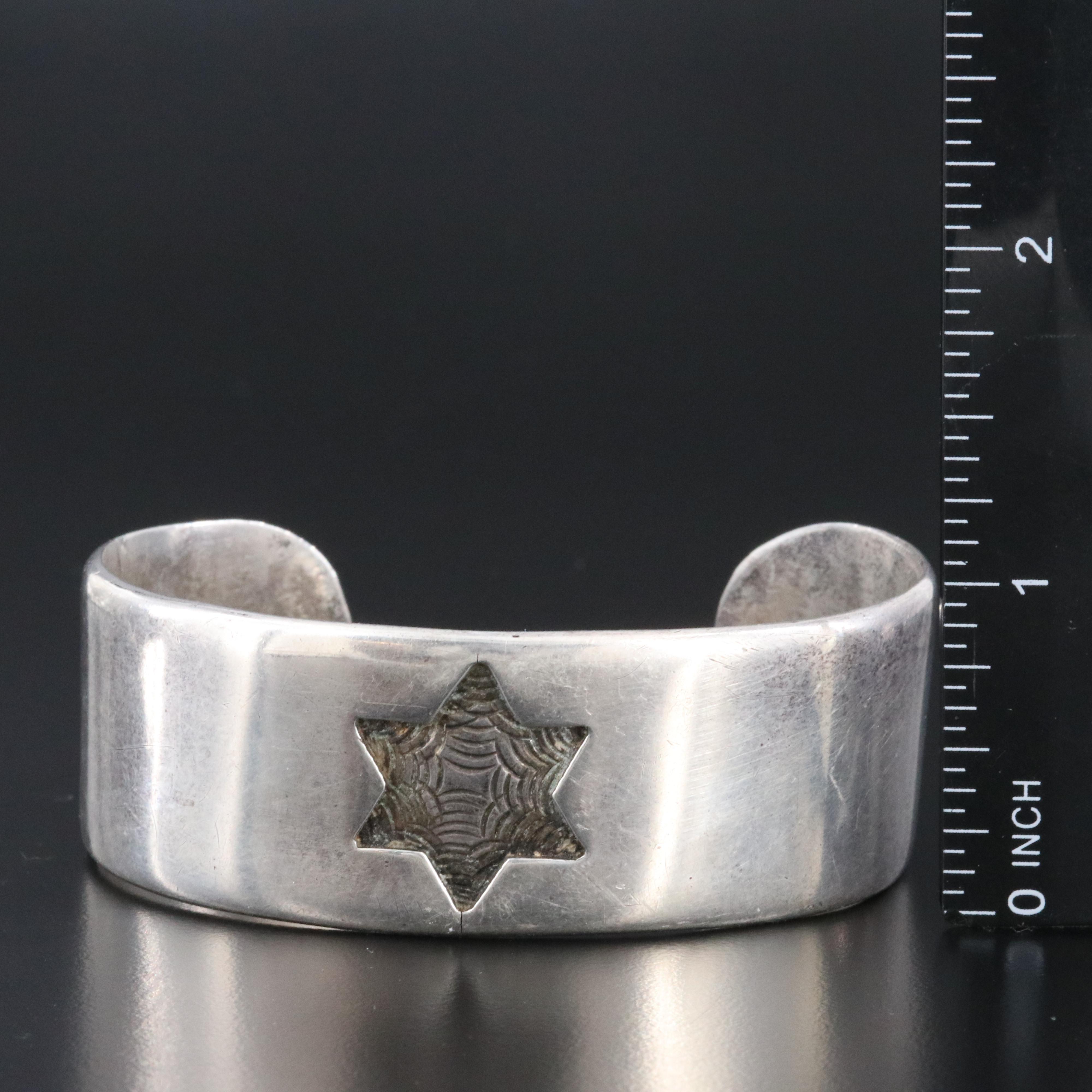 Sterling Hexagram Cuff Bracelet