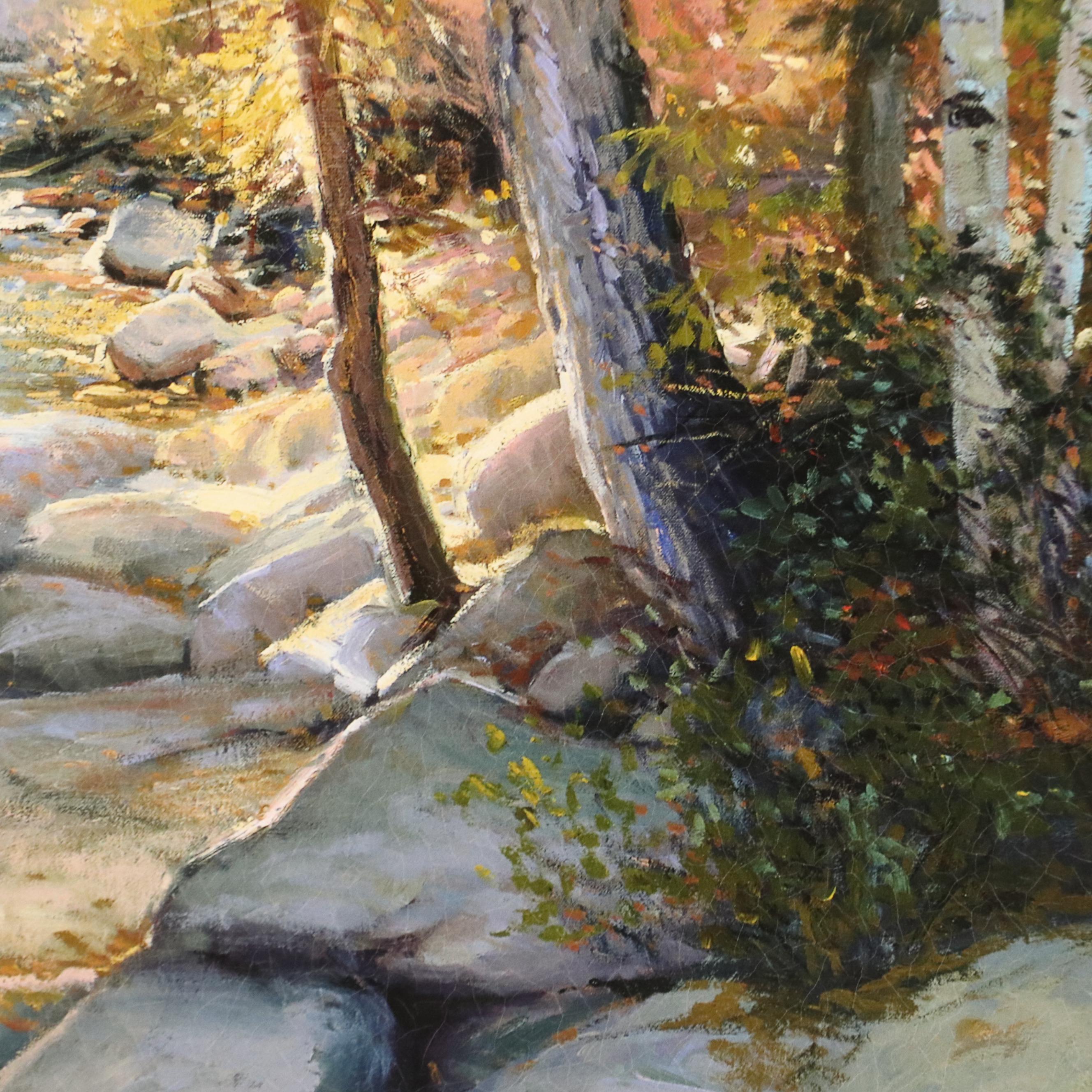 Offset Lithograph of Cascading Woodland Creek